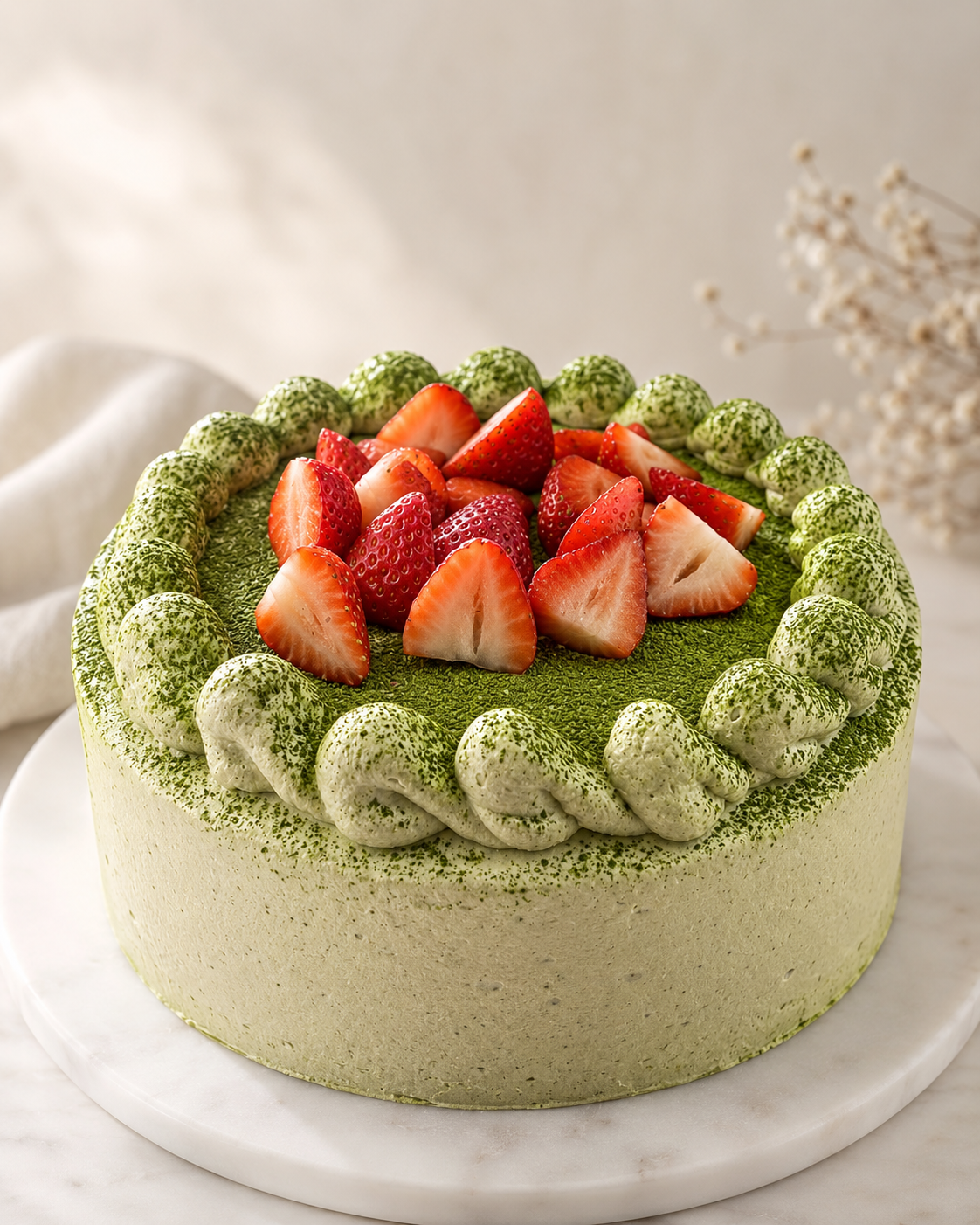 Matcha Strawberry Castella cake