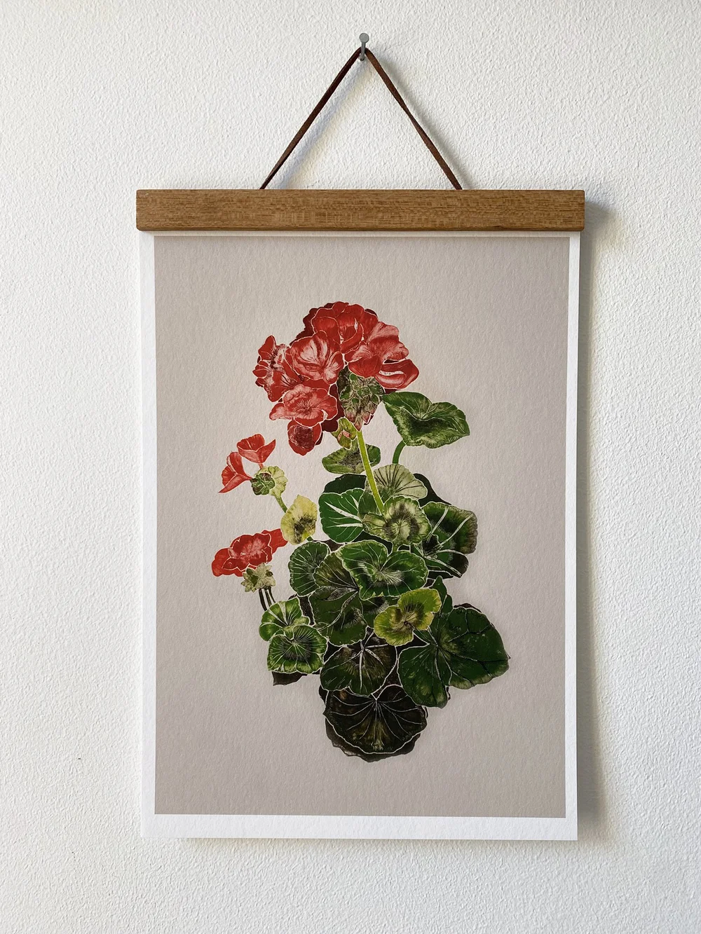 Geranium Botanical Art Print | Red Floral Collagraph Giclée — Emma