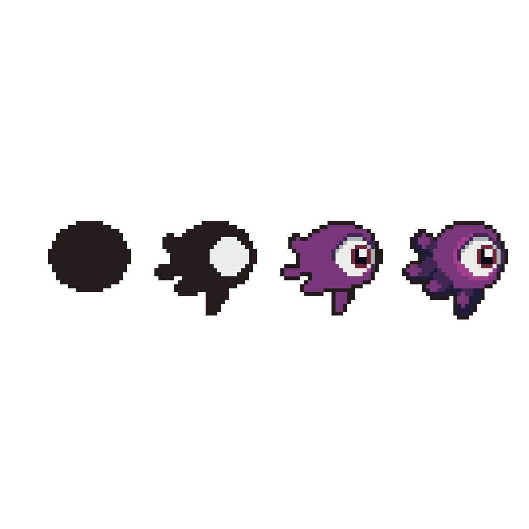 🐸🩷 Ludum Dare 55 x Pixel Art: Unleashing the first of our foes! Swipe ➡️ to learn more about the monsters of doubt! 

🐸 Dive into details;
💜 Gamejam: Ludum Dare 55
💜 Game Name: Room to Grow
💜 Monster Design: I wanted to create a set of monsters