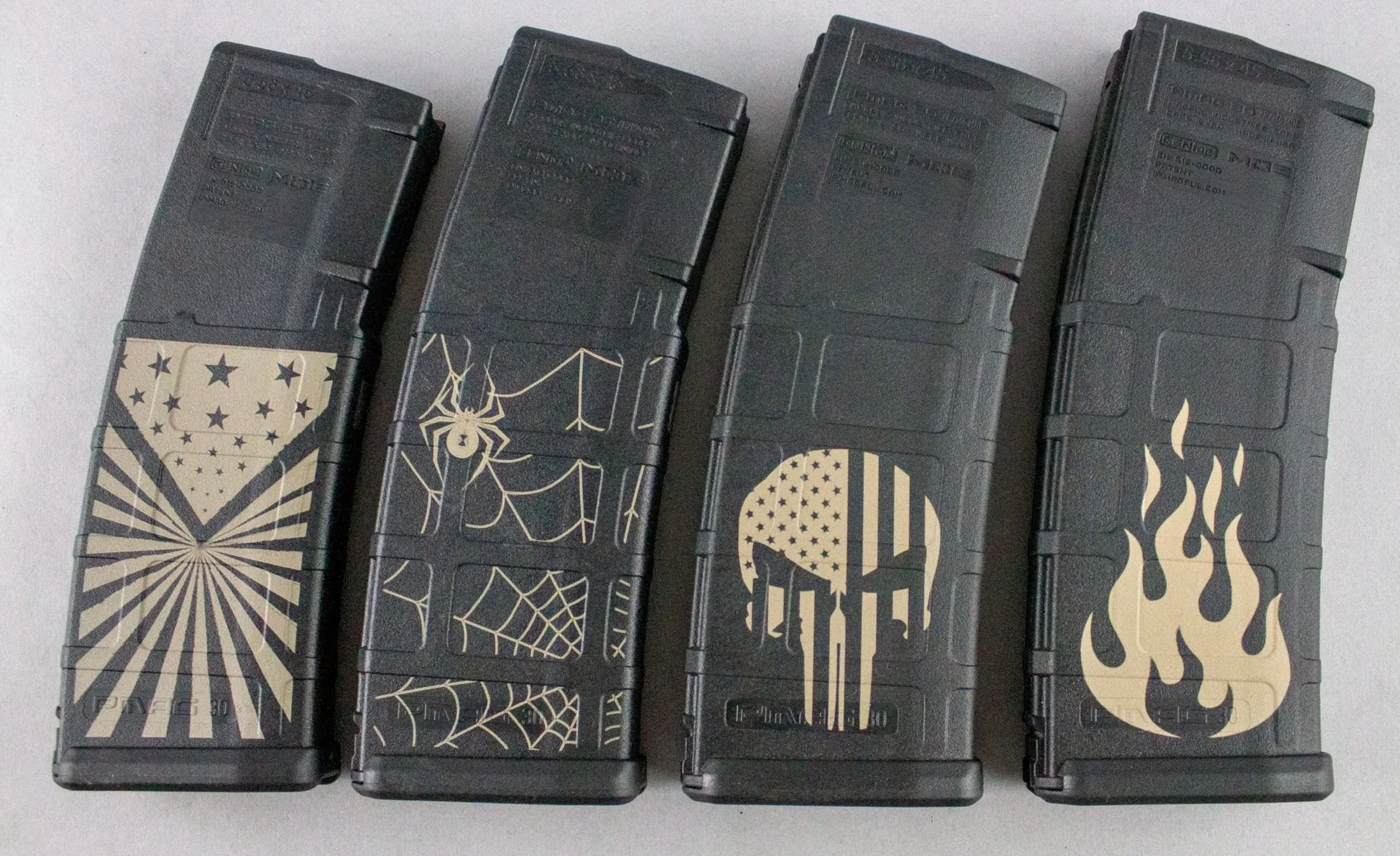 PMAGs featuring laser-engraved patriotic and custom designs.