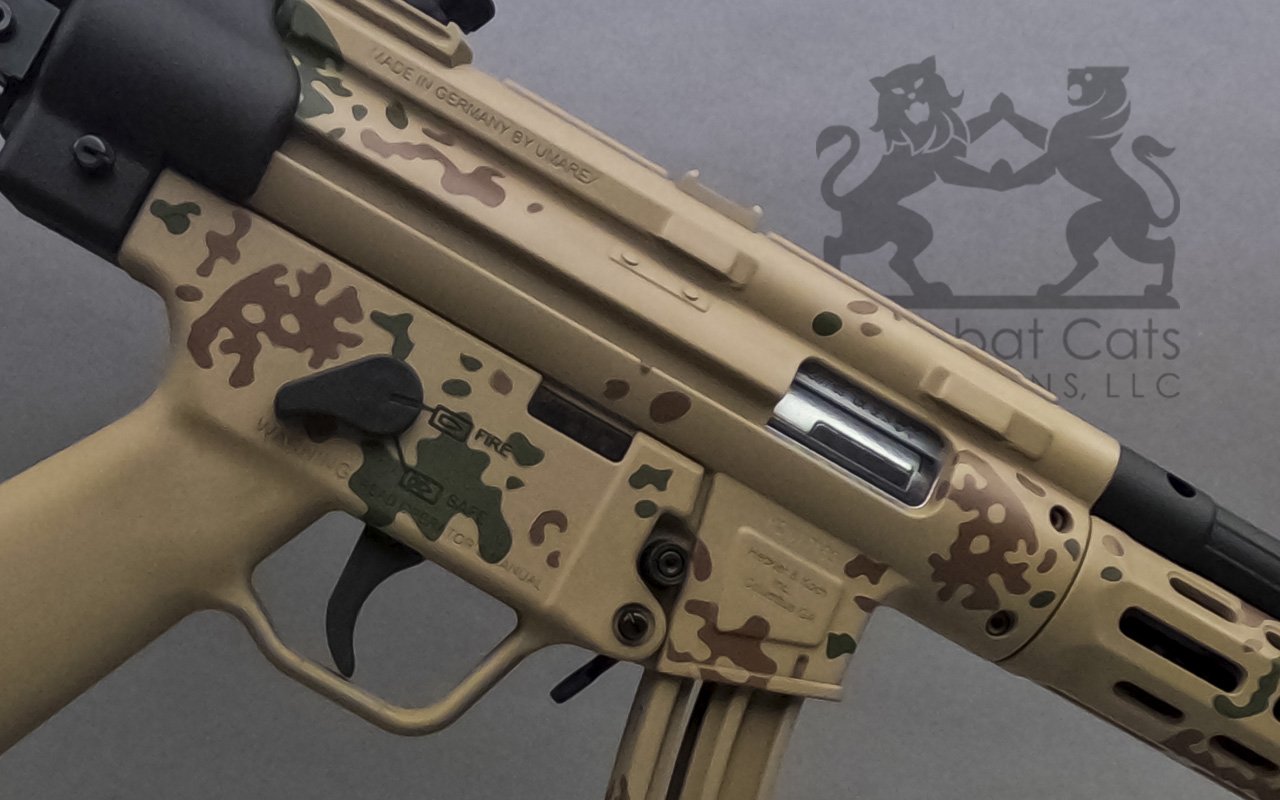 Heckler & Koch MP5 featuring custom Tropentarn camouflage, giving it new character.