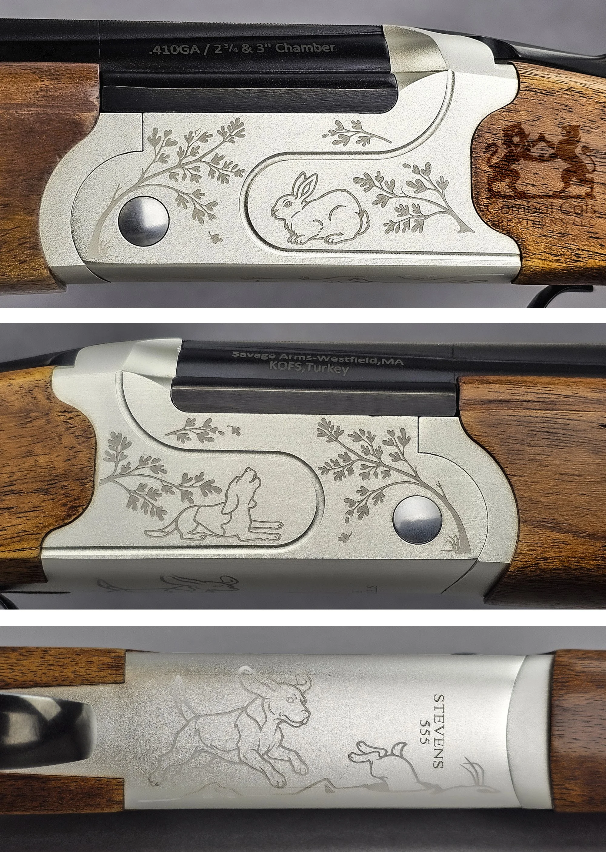 Savage Stevens 555 Over/Under Shotgun celebrating the timeless tradition of the hunt and the dogs that make it memorable.