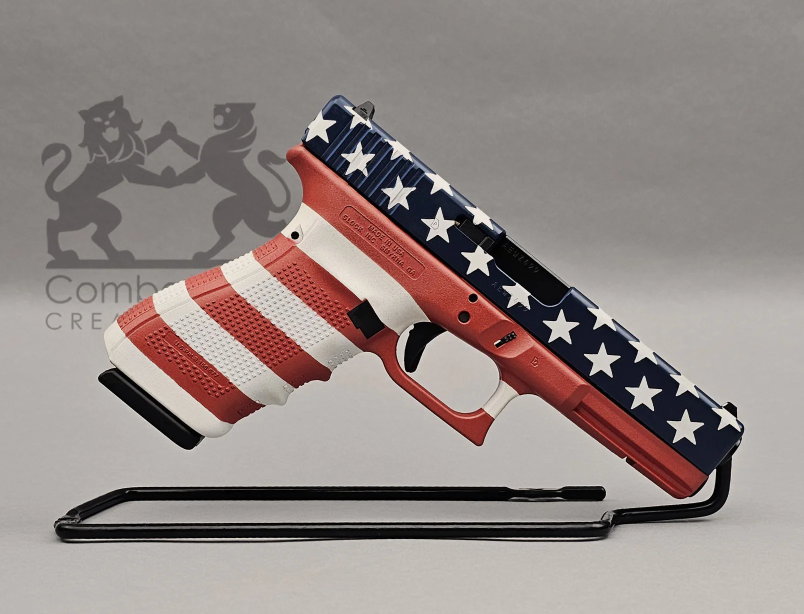 Glock 21 Gen 4 featuring a custom Americana stars-and-stripes Cerakote finish.