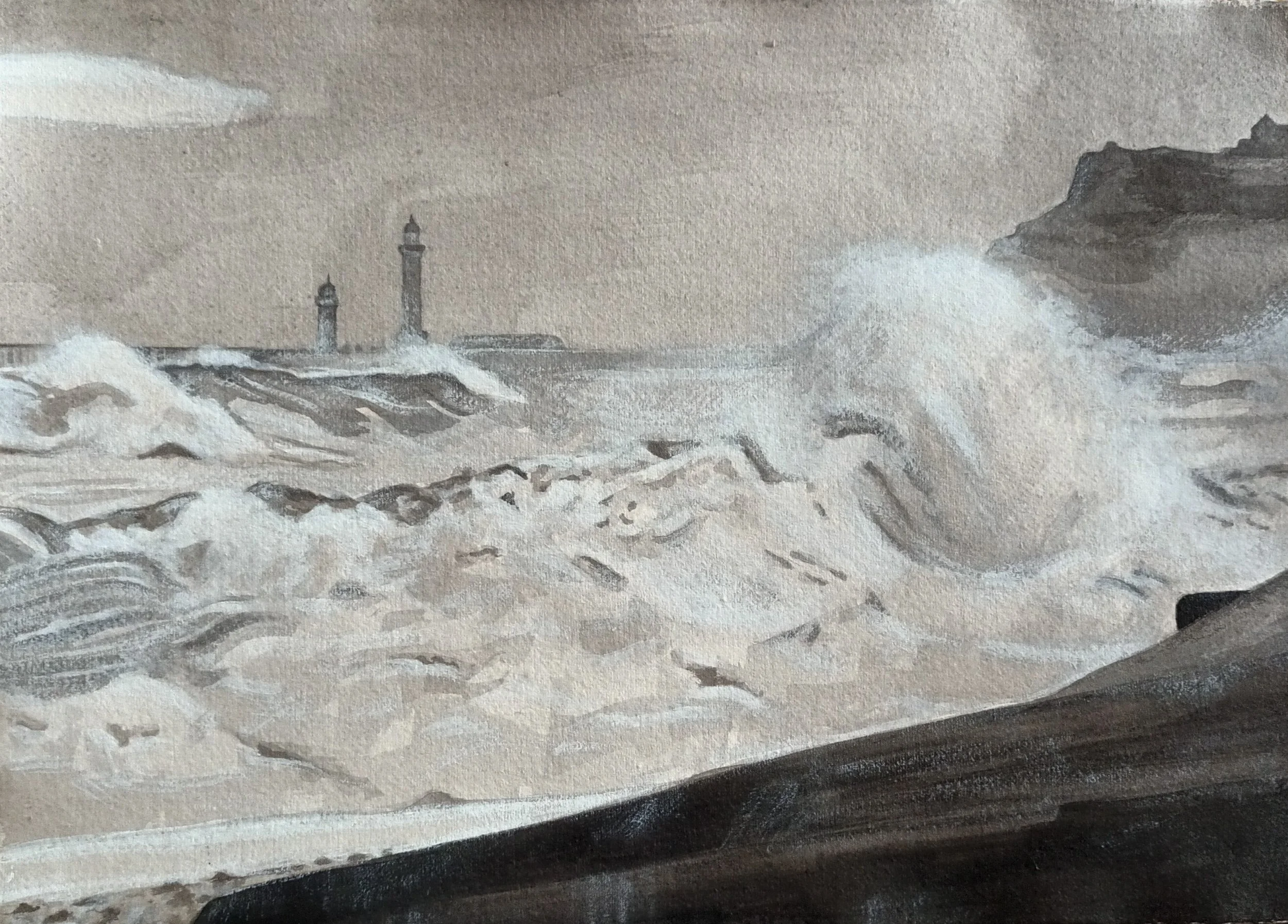 Wild Sea at Sandsend (ink on paper, A3)