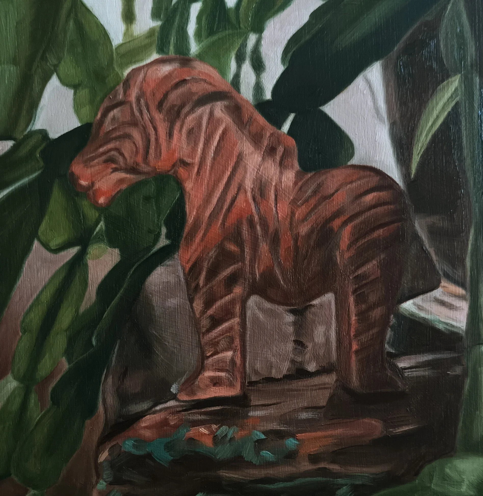 Terracotta Zebra (oil on wood, 6.5" x 6.5")