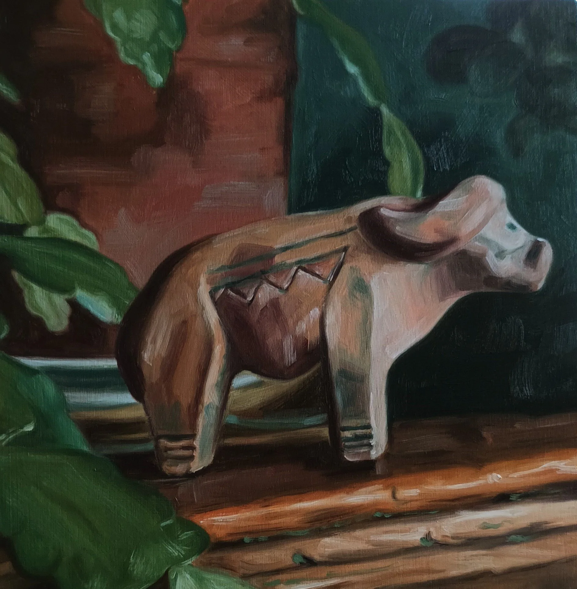 Terracotta Buffalo (oil on wood, 6.5" x 6.5")