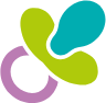 Abstract logo with green, blue, and purple shapes