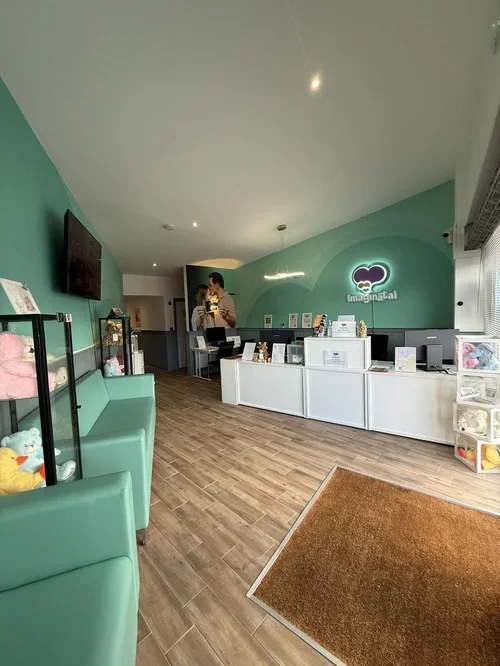 Reception area at Imaginatal private pregnancy scan and blood tests clinic with welcoming seating and patient check-in desk