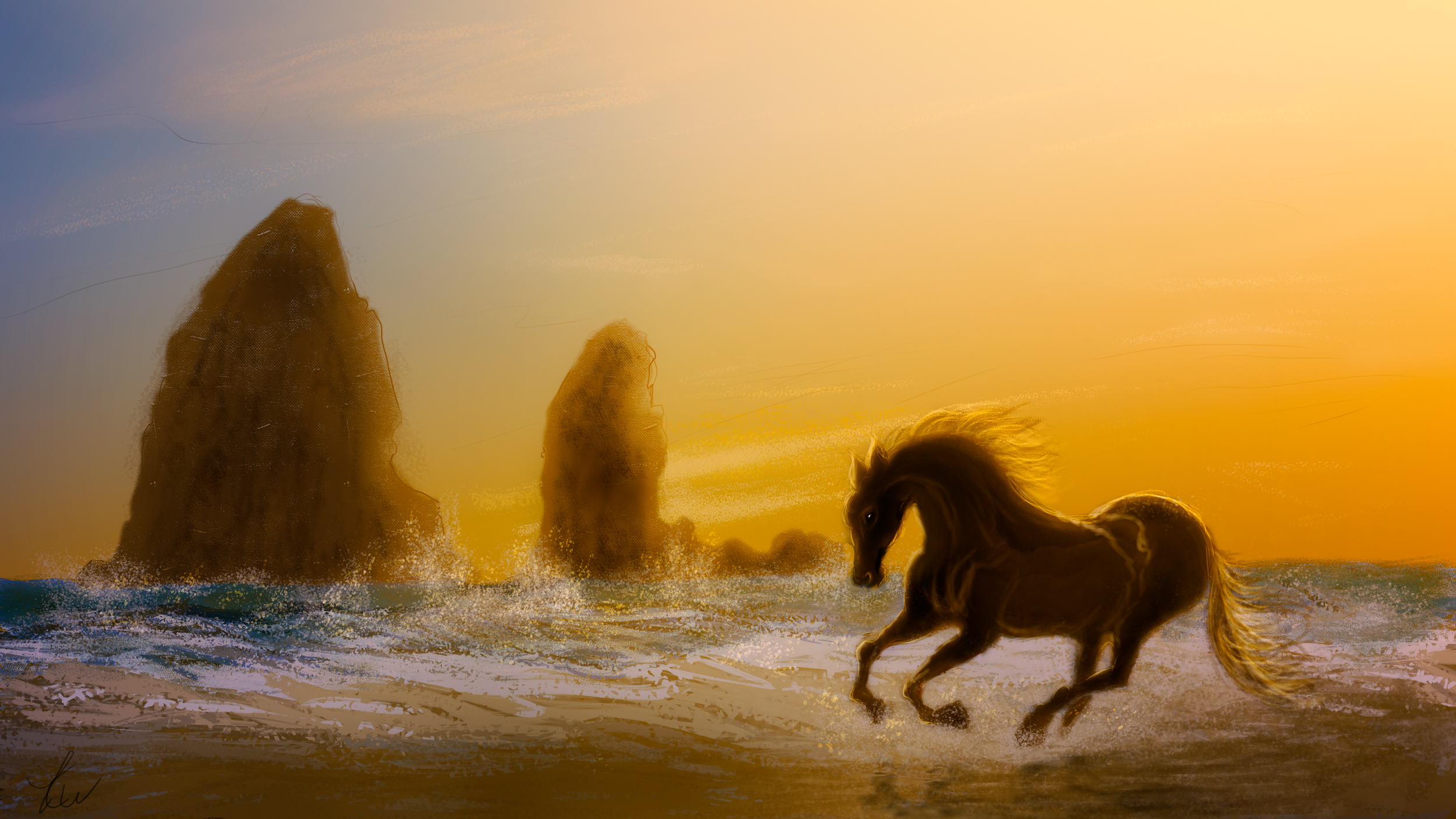 Horse Running On the Sunset Beach 4.png