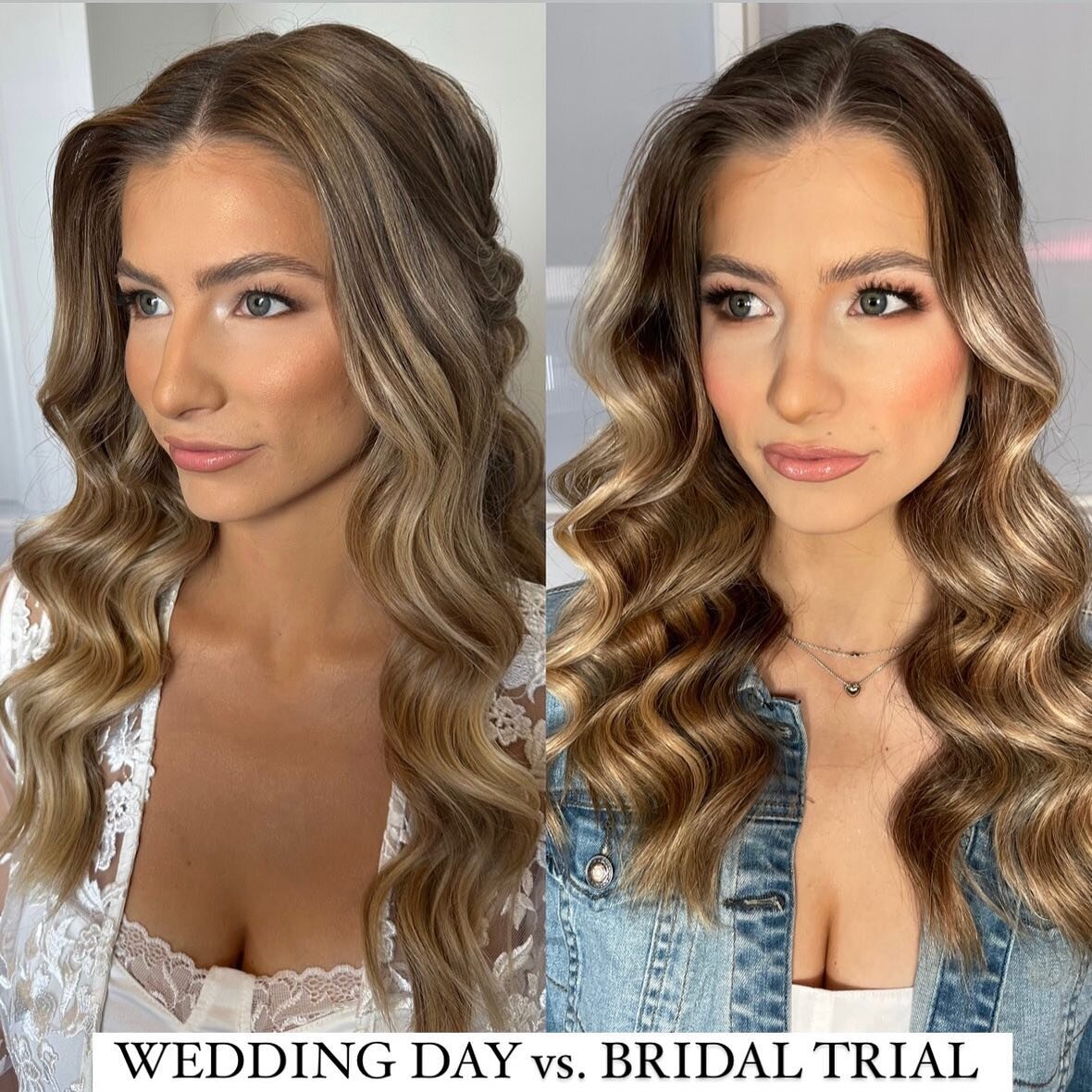 BRIDAL BEFORE &amp; AFTER 🤍
+ TRIAL vs. WEDDING DAY 

I can not stress HOW IMPORTANT it is to do a trial!!!!
The photo on the right is from March of this year, when she came in she showed me the picture off my Instagram that everyone shows me. 
It&r