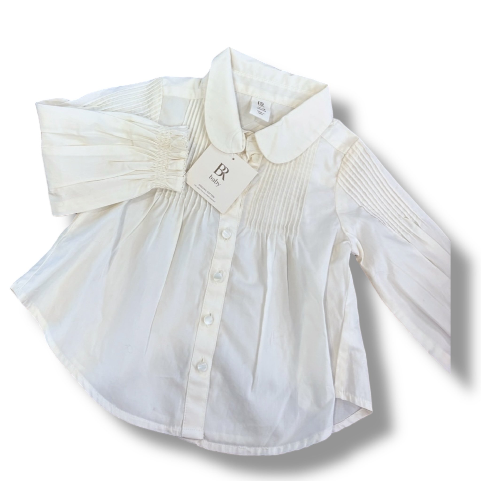 Size 12-18 month BR cream pleated button up shirt, NWT