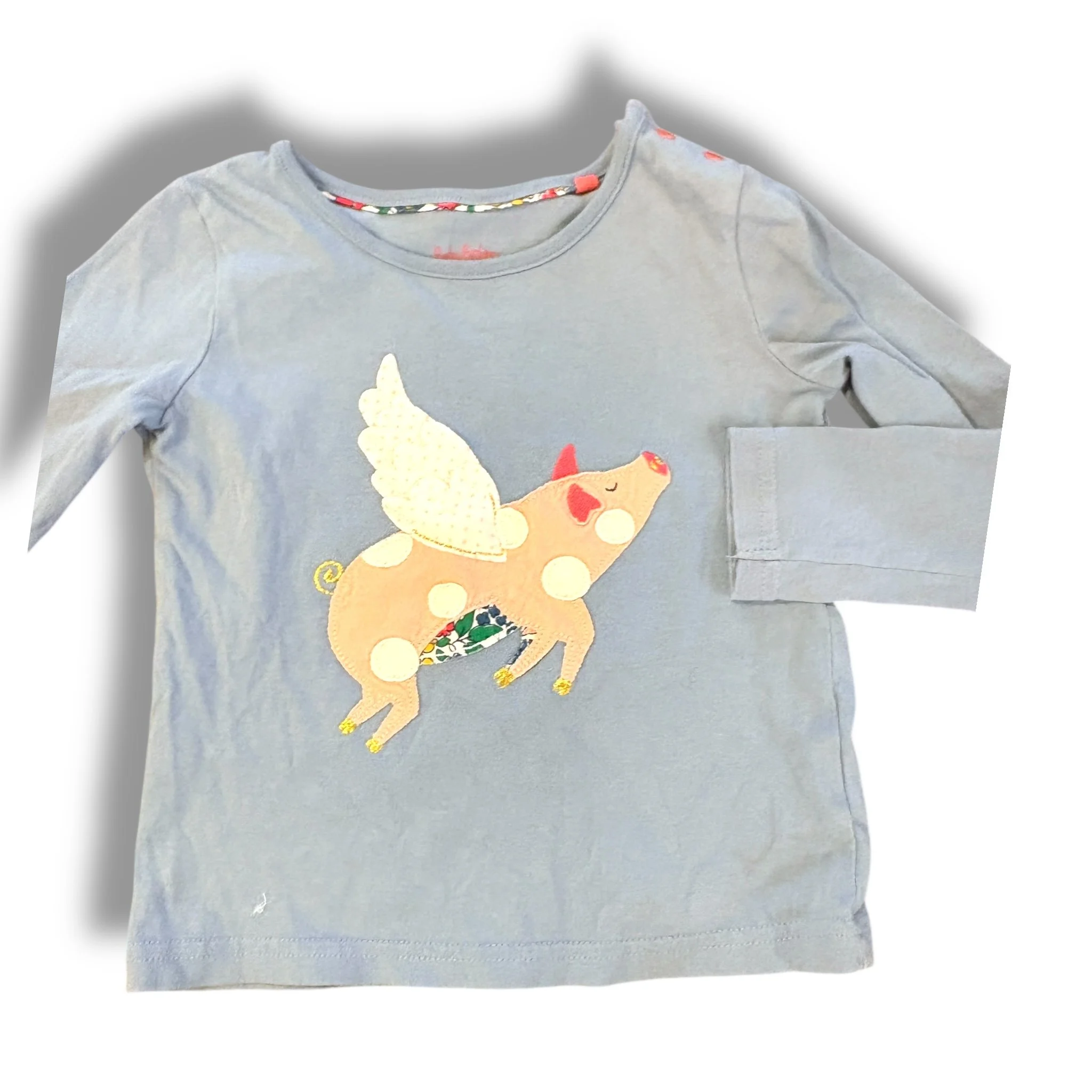 Size 3-4 Boden blue long sleeve tee with flying pig