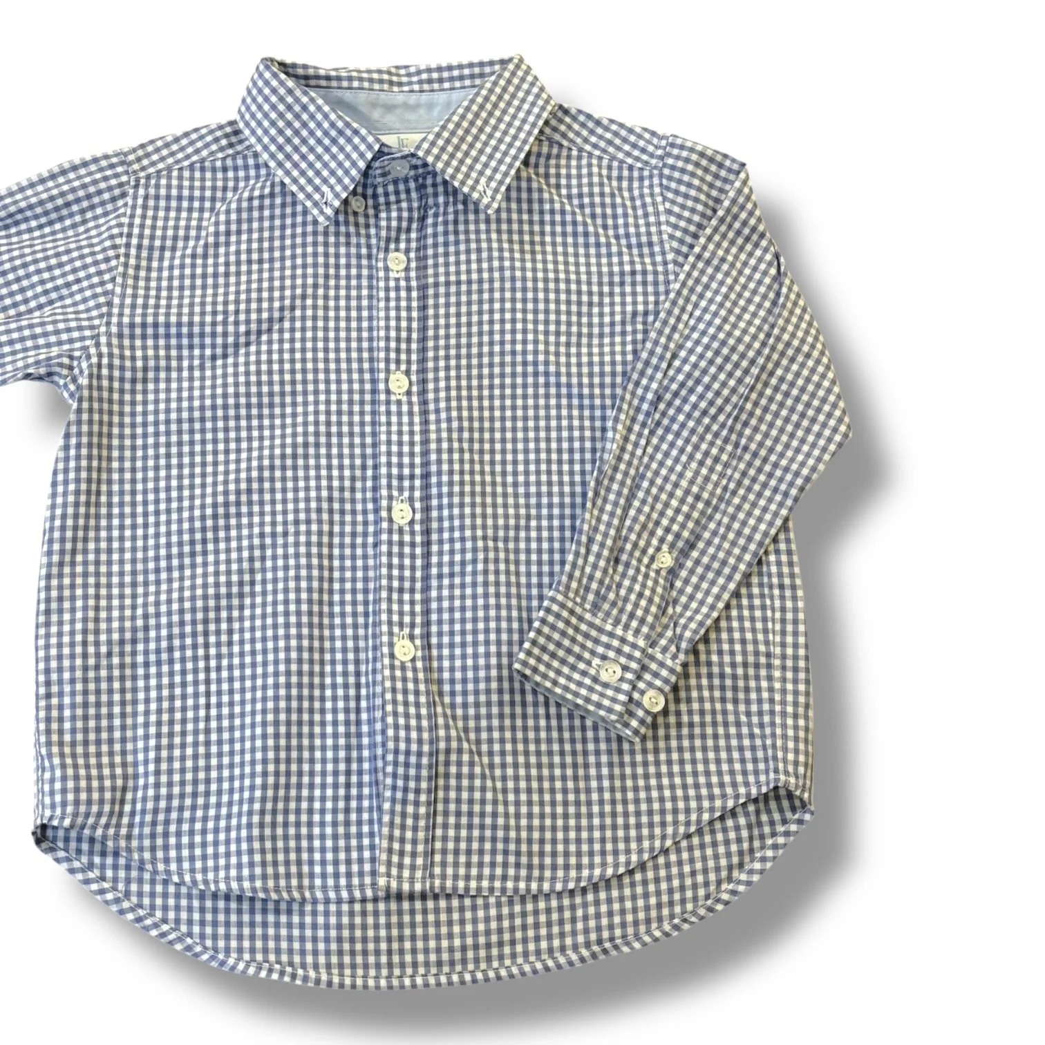 Size 5 Little English periwinkle blue/white checkered button-up shirt