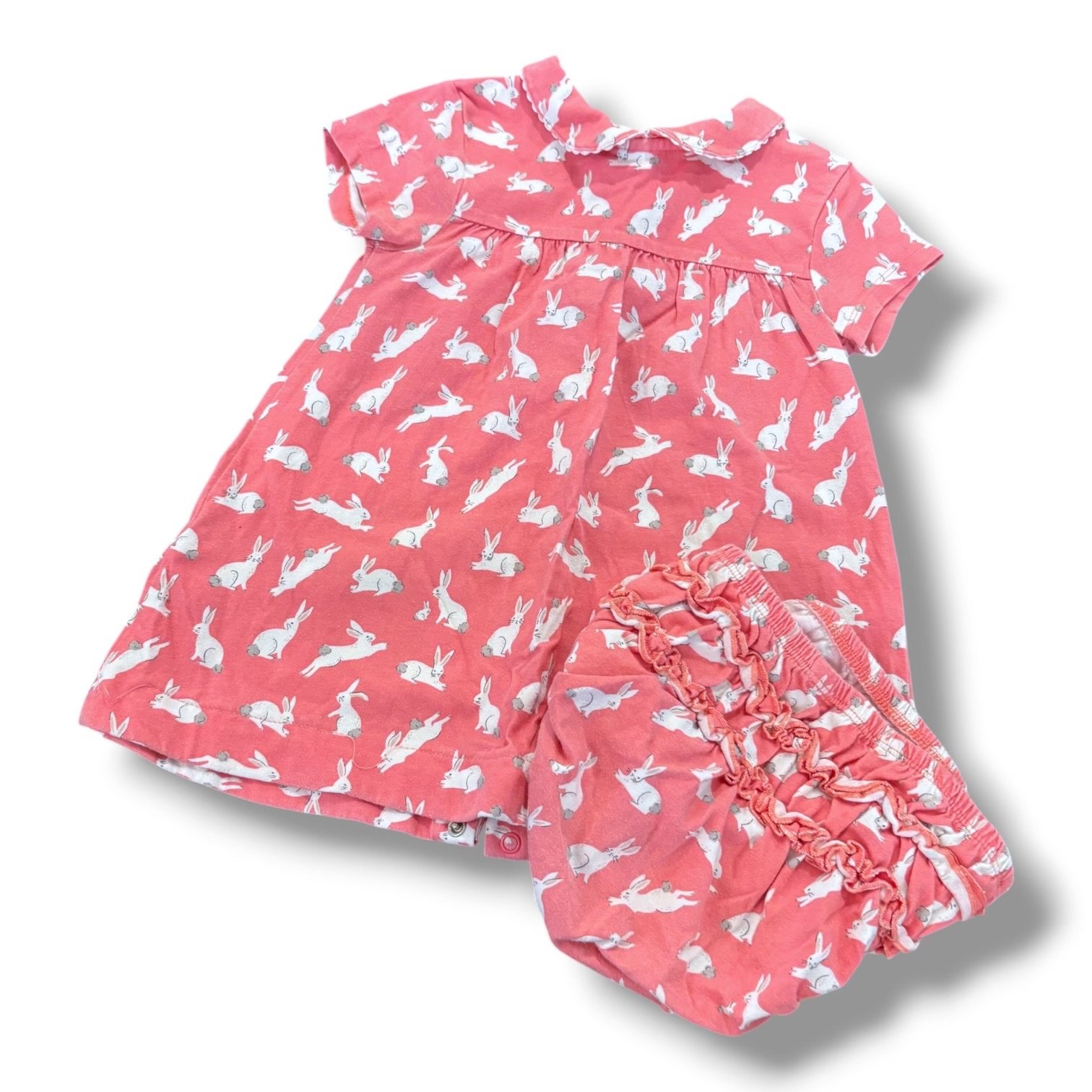 Size 2-3 Boden salmon pink dress w/ white bunnies, matching bloomers