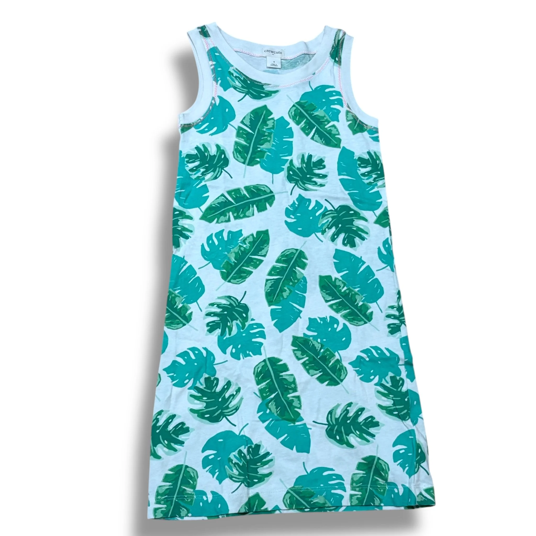 Size 4 Crewcuts (Factory) white tank maxi dress with green palm leaves