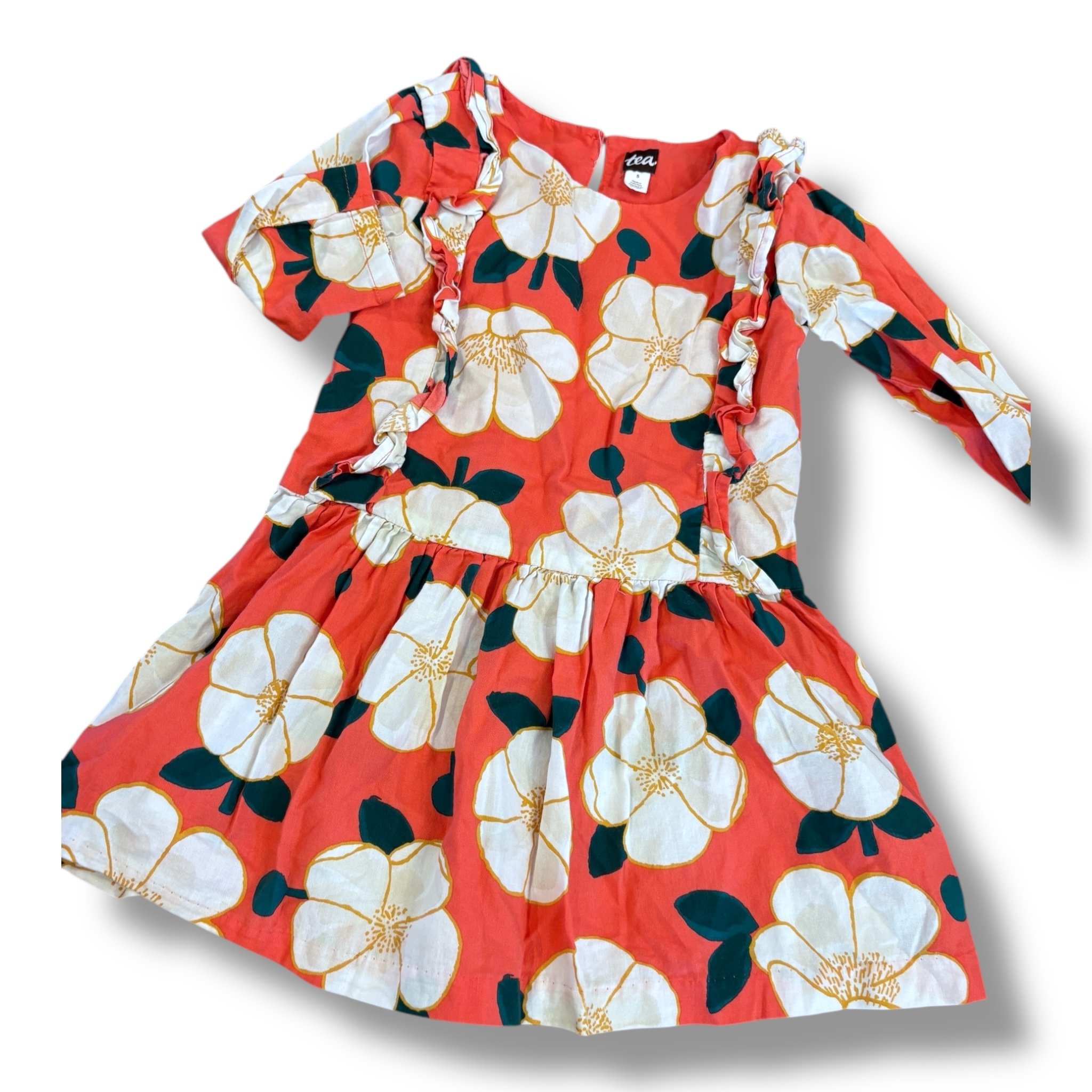 Size 5 Tea Collection pink dress with white large flowers