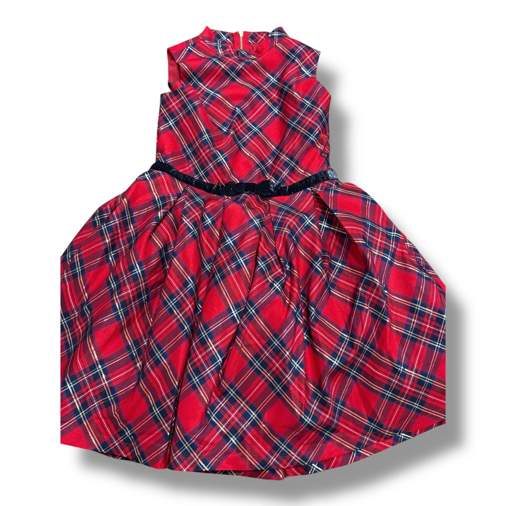Size 10 American Girl red plaid dress w/ black sparkly belt