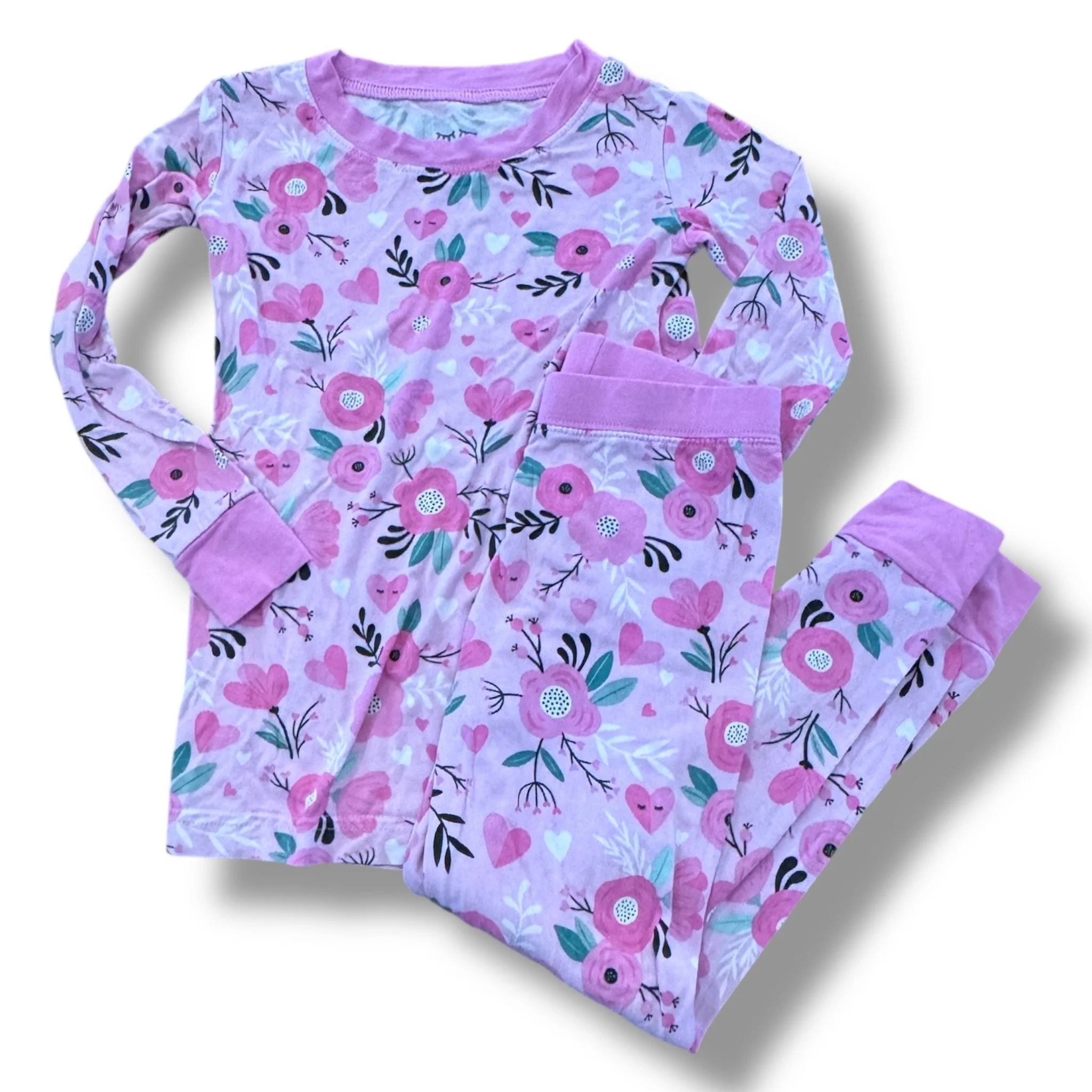 Size 2 Little sleepies pink floral and heart long sleeve pajama set