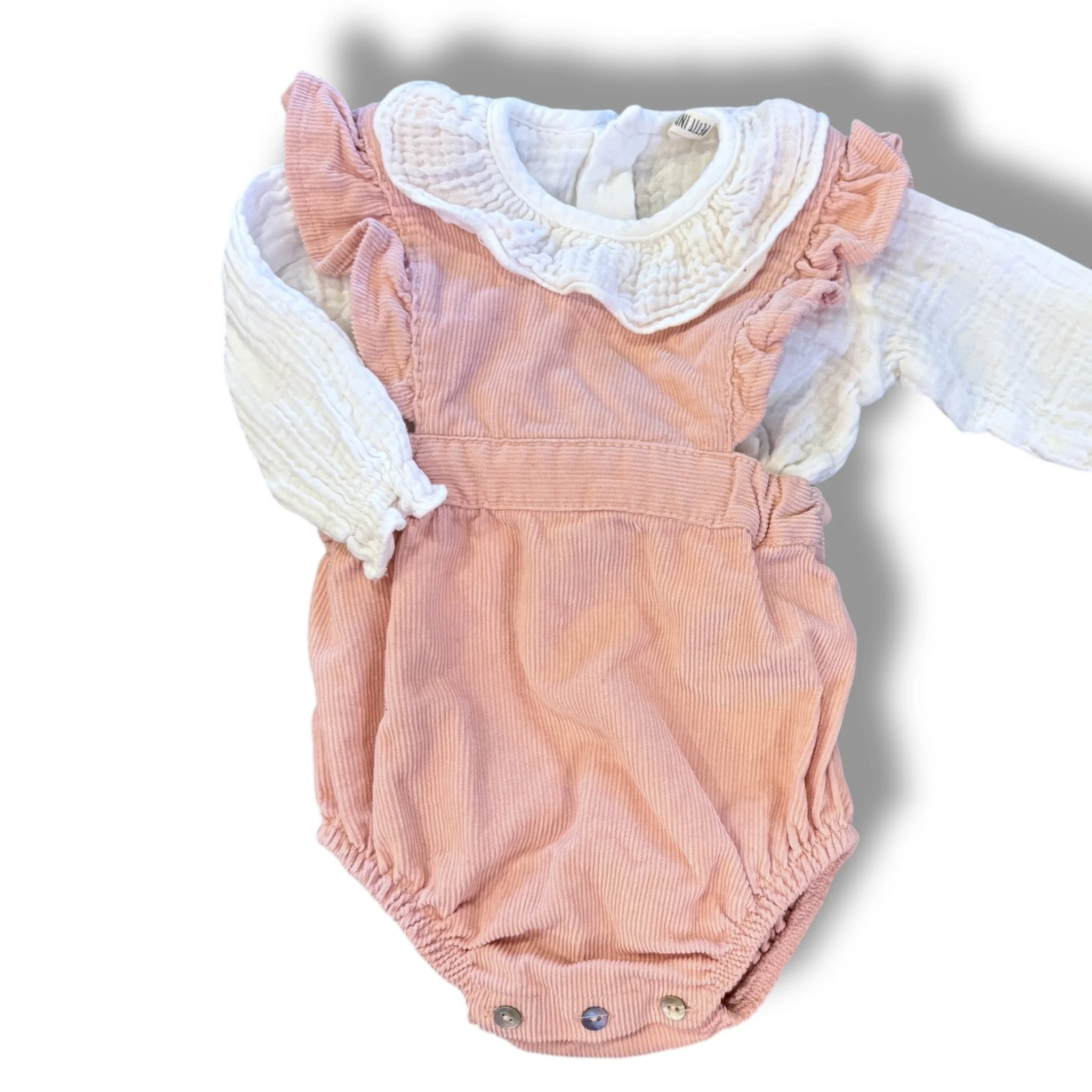 Size 3 month Petit indi pink corduroy bubble and white undershirt