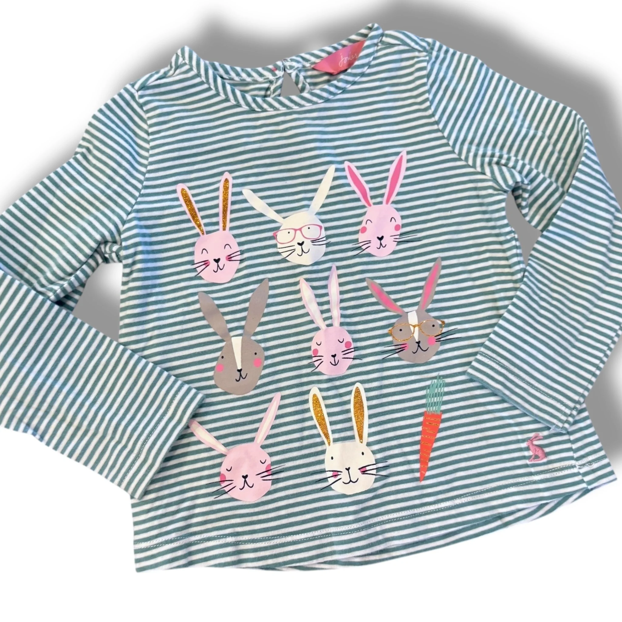 Size 3 Joules green/white stripe bunny tee