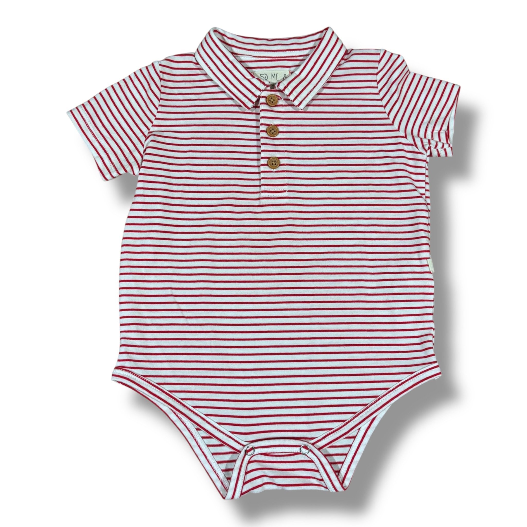Size 12-18 month Me & Henry red/white striped polo onesie