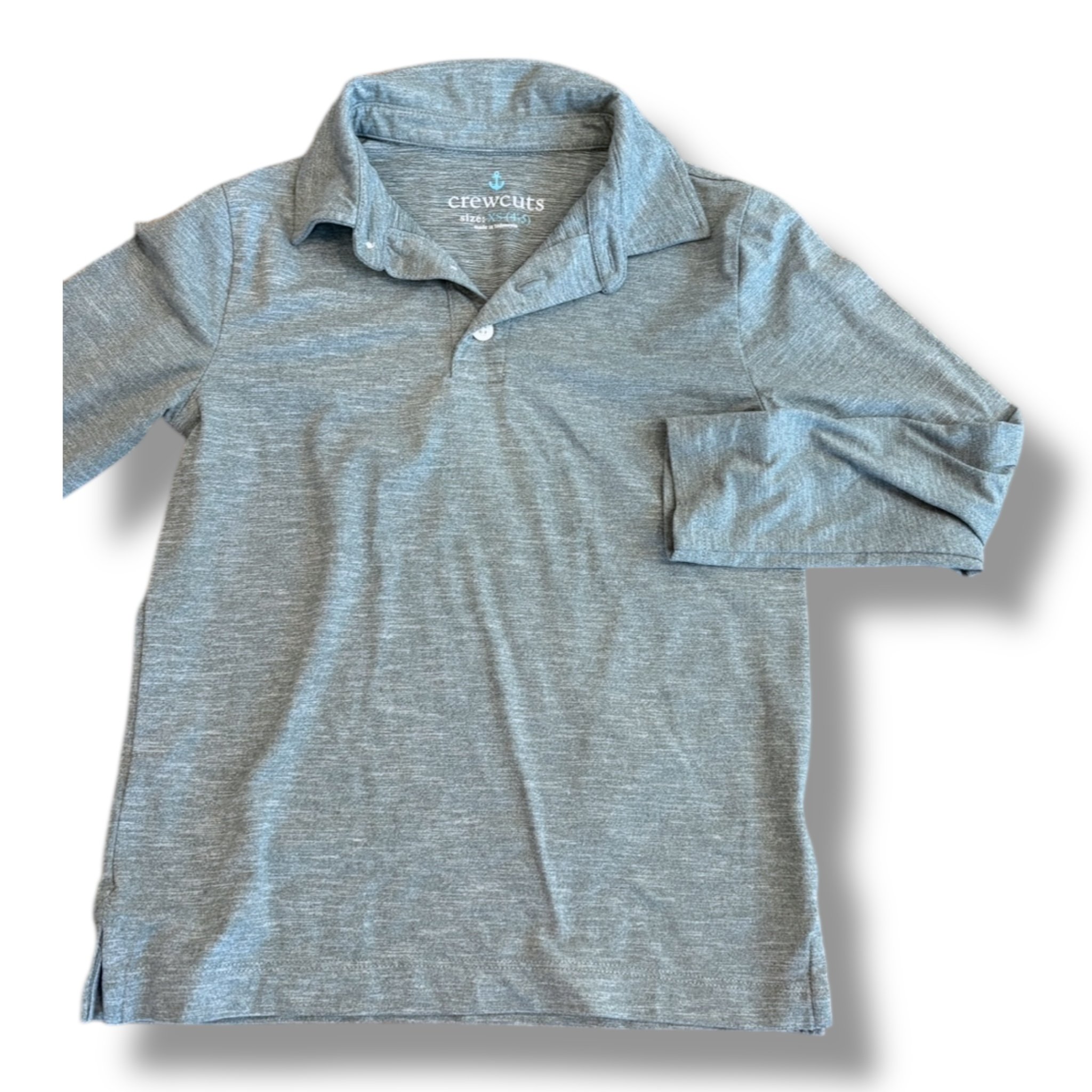 Size 4-5 Crewcuts green heathered performance long sleeve polo