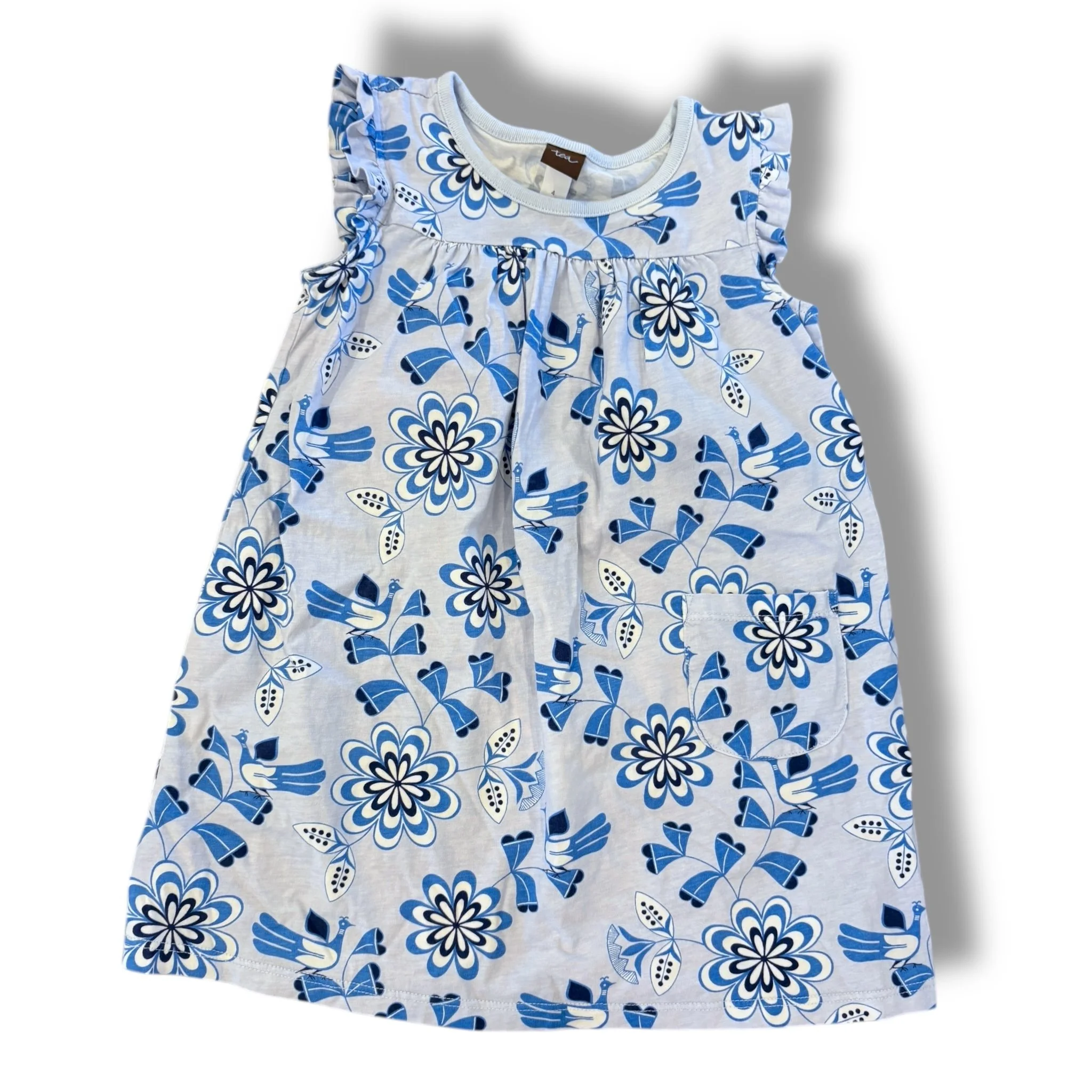 Size 4 Tea blue tank with flowers and birds