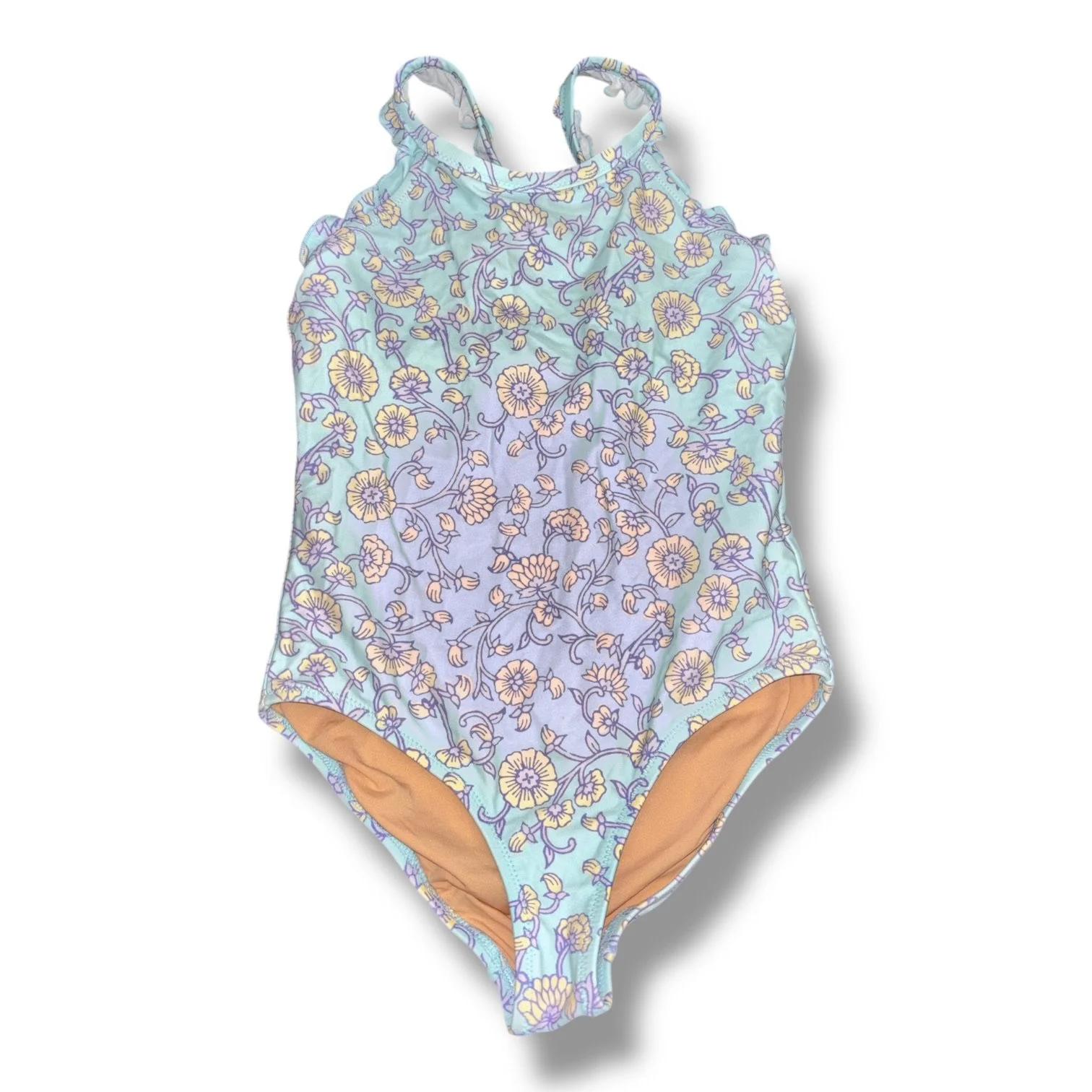 Size 8 Crewcuts light blue tank suit w/ purple/yellow flowers