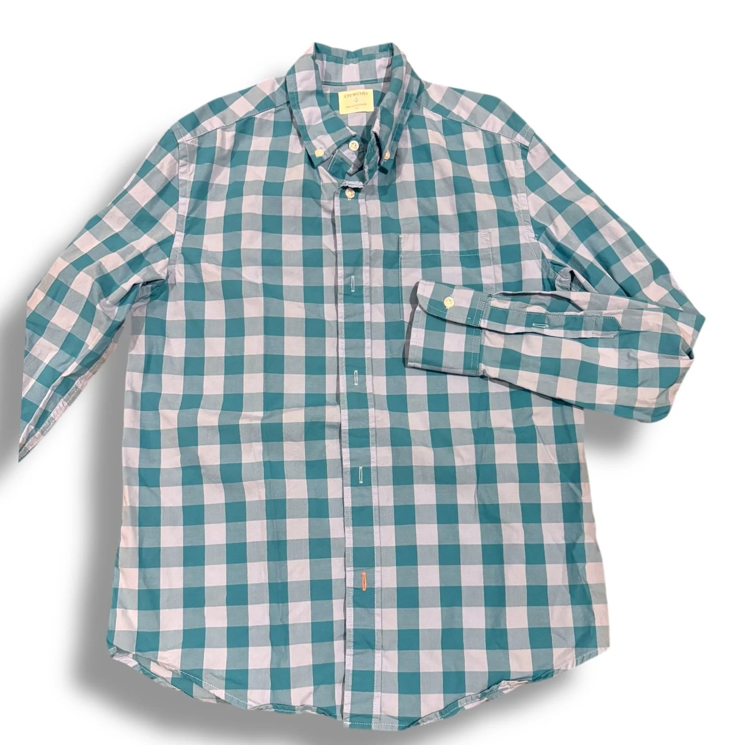 Size 12 Crewcuts dusty blue/teal gingham button-up