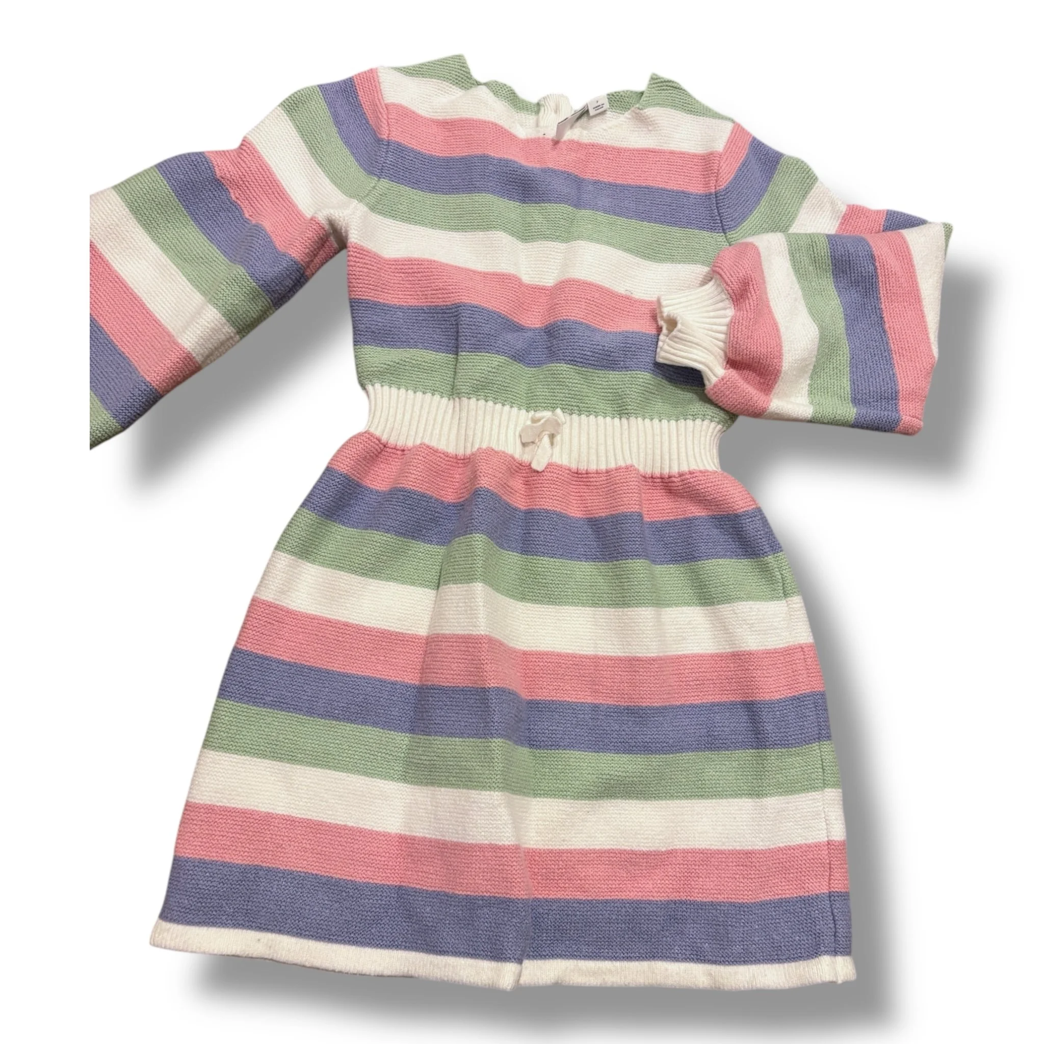 Size 7 Janie and Jack pink/lavender/white/sage green wide-striped sweater dress