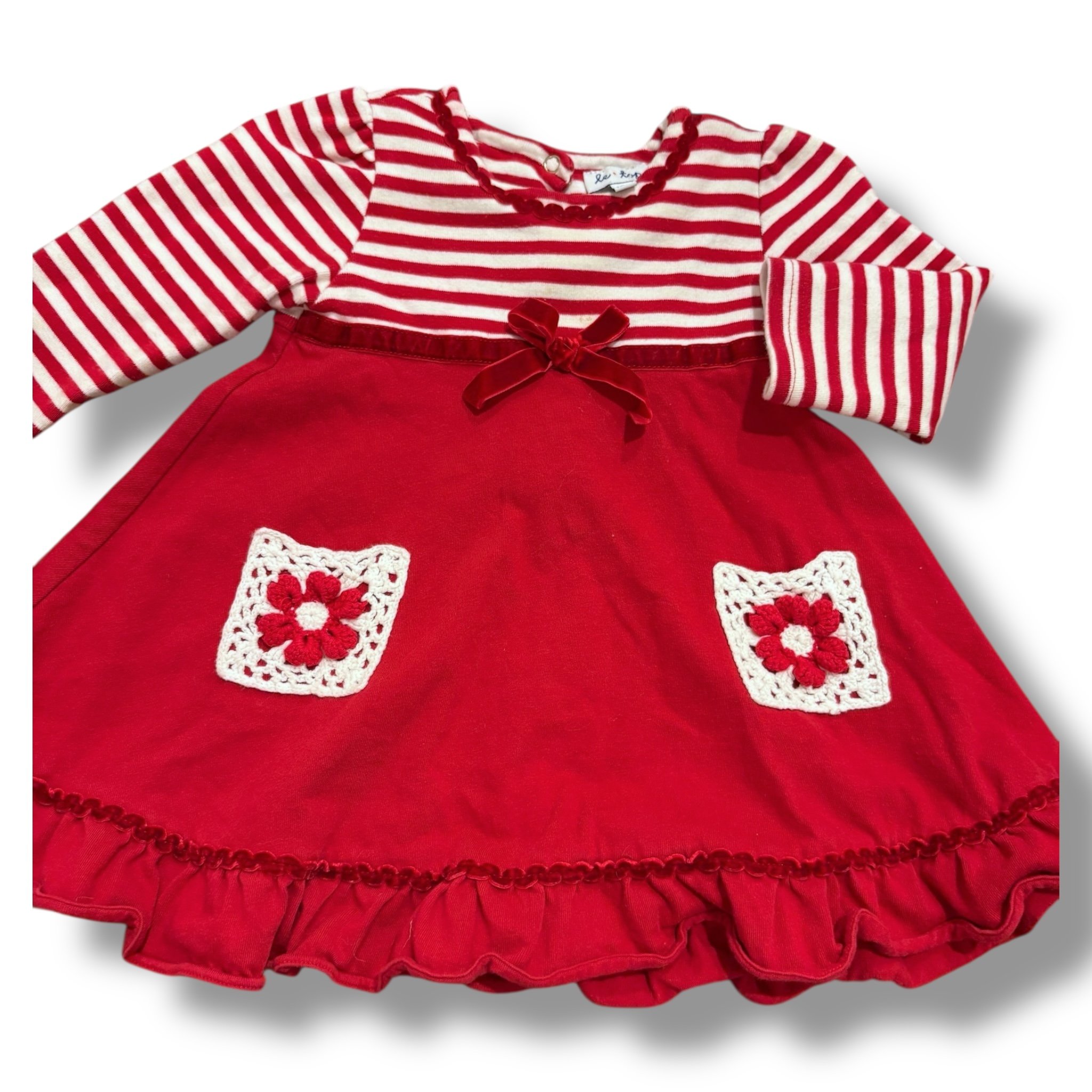 SIze 12 month Le Top red/white stripe top dress with pockets