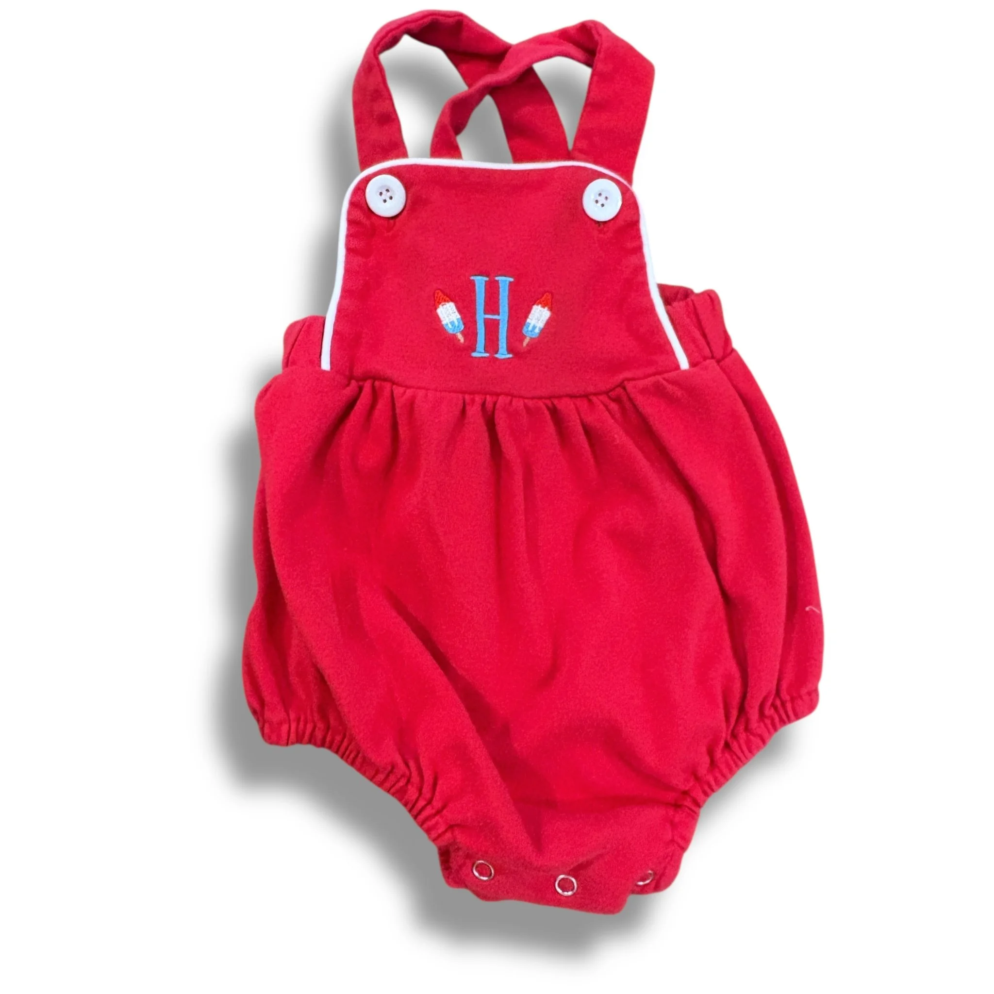 Size 3 red knit bubble with H monogram with bomb pops