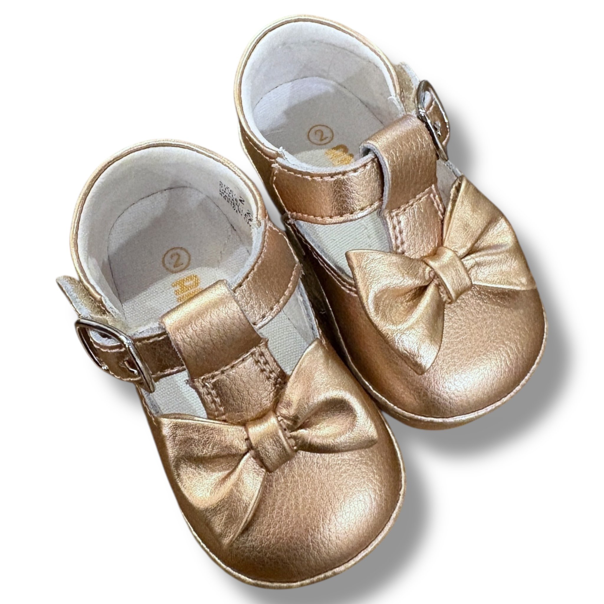 Size Infant 2 Angel rose gold Mary Janes with bows