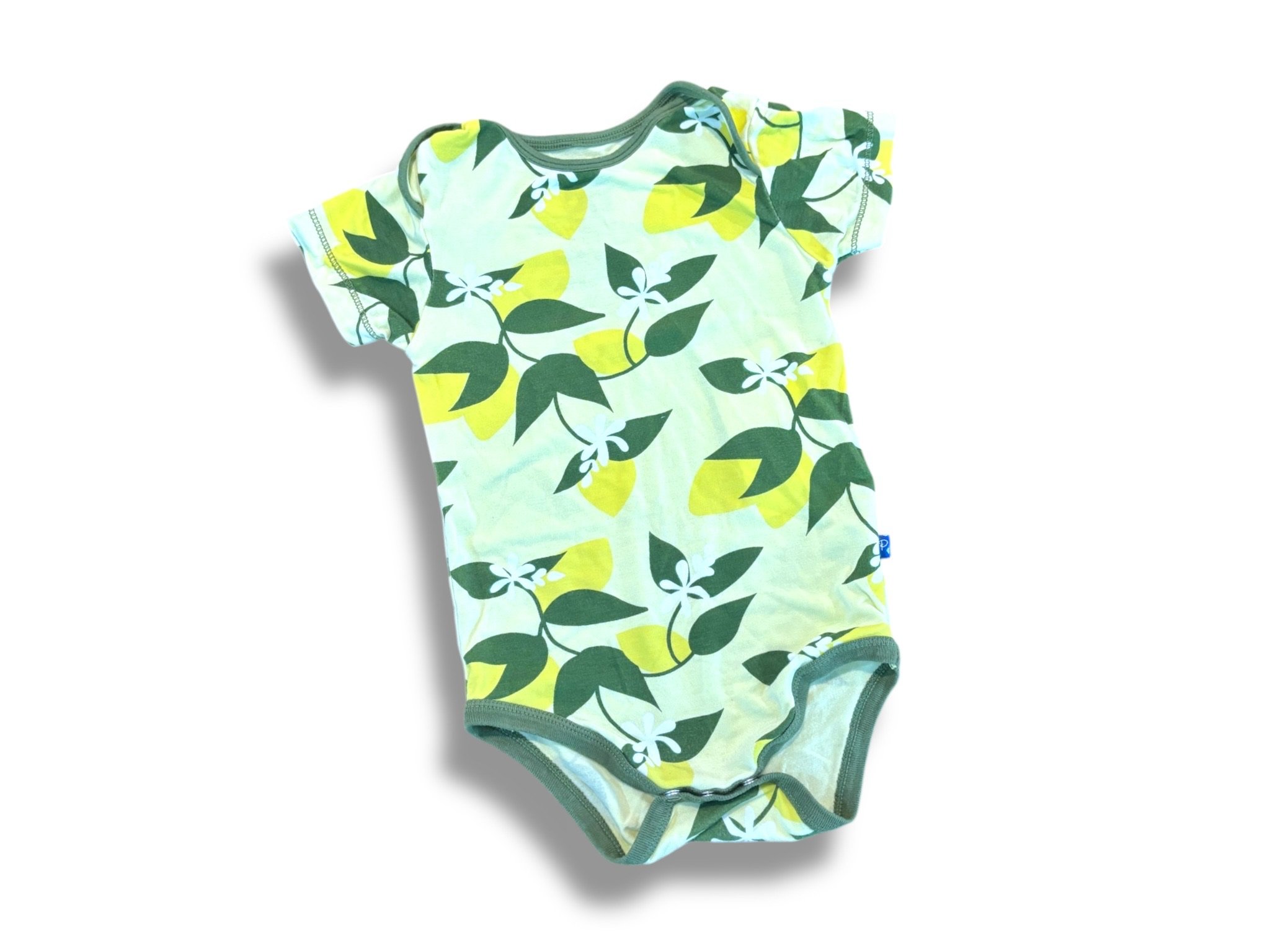 Size 18-24 month Kickee Pants yellow floral bamboo onesie w/ dark green trim