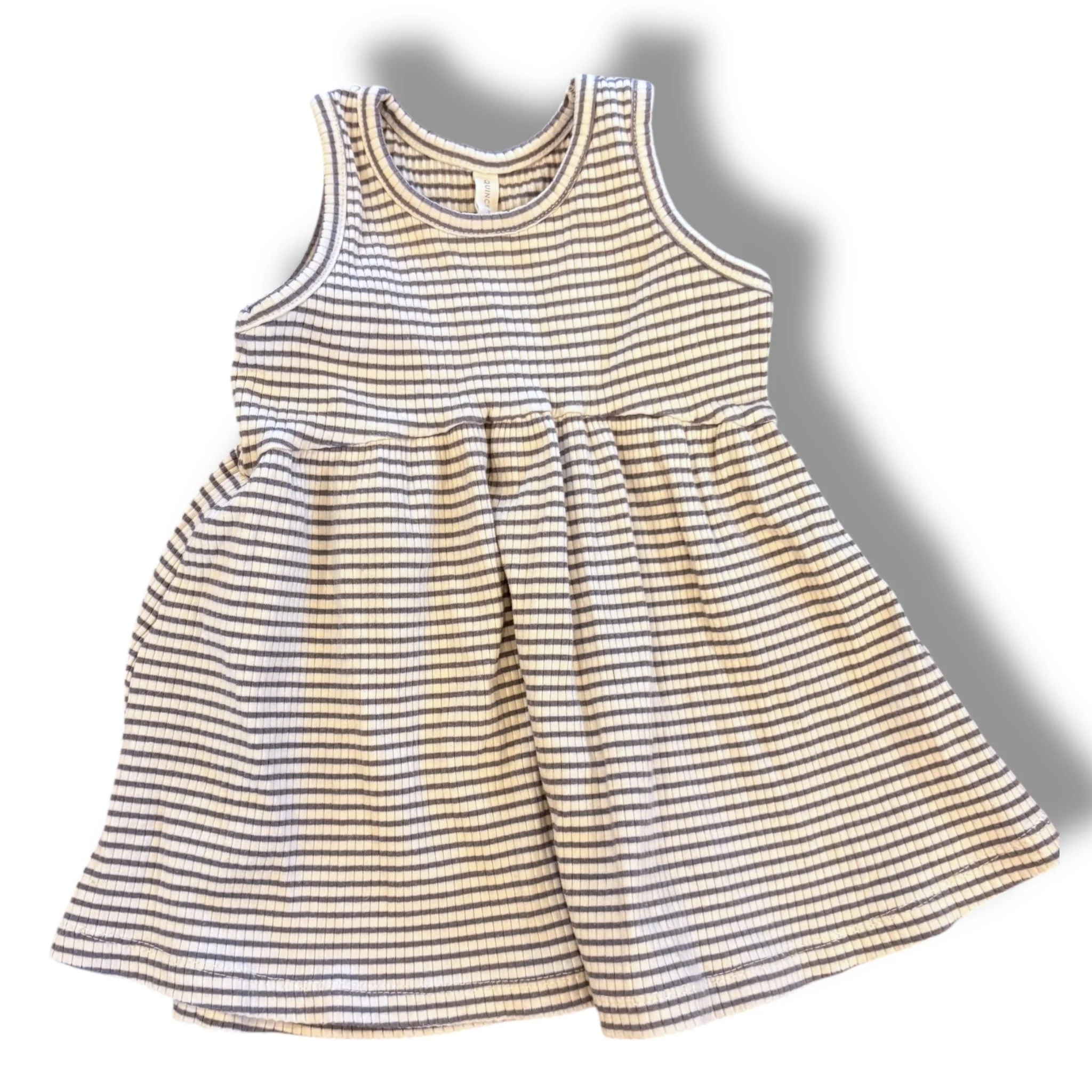 Size 12-18 month Quincy mae grey/cream stripe knit ribbed tank dress