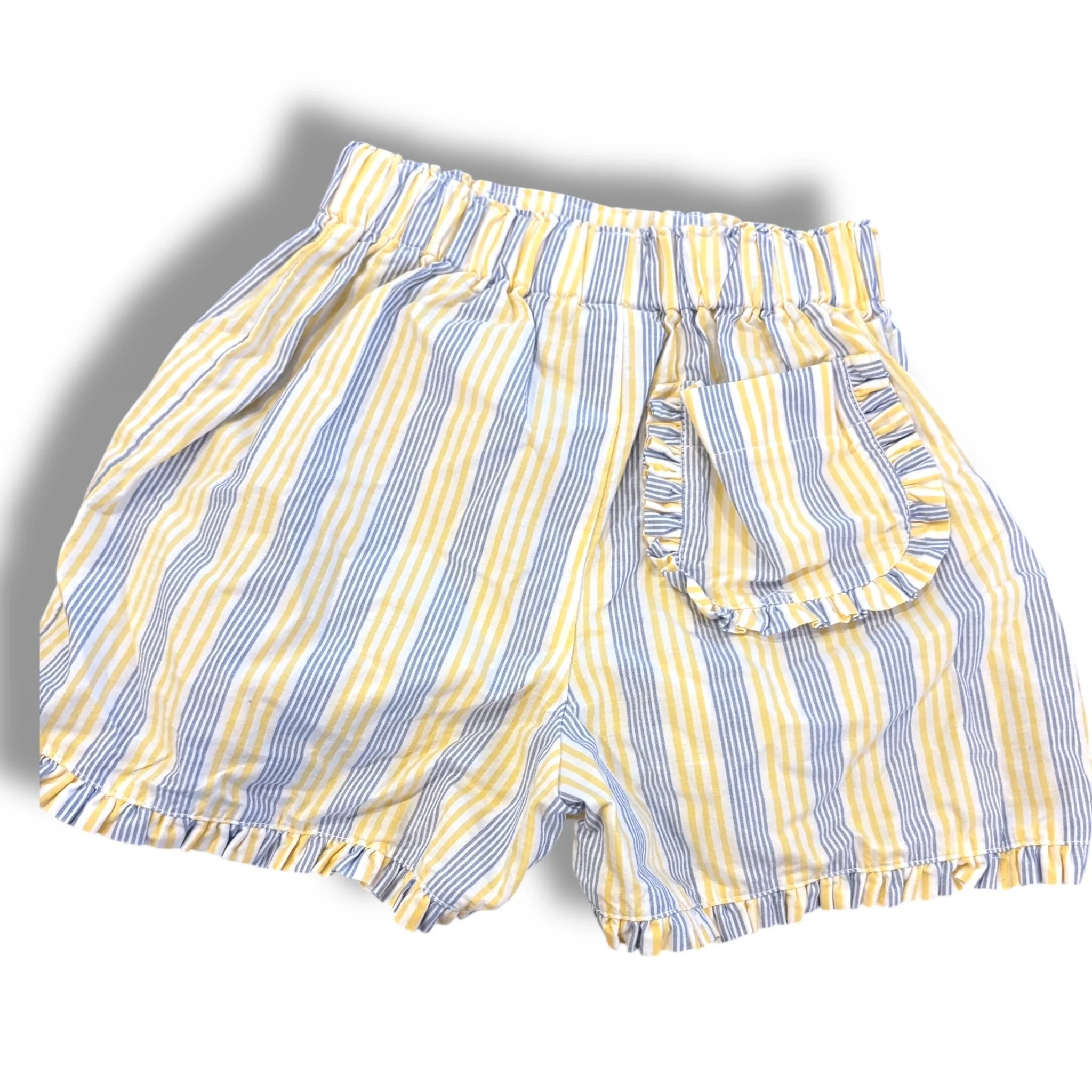Size 4 Bella bliss yellow/blue/white stripe shorts with ruffle trim
