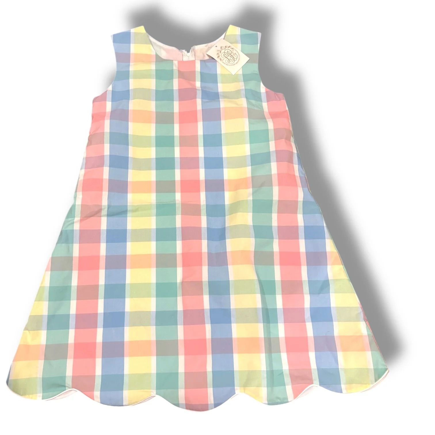 Size 10 TBBC blue/yellow/pink/green pastel plaid jumper NWT