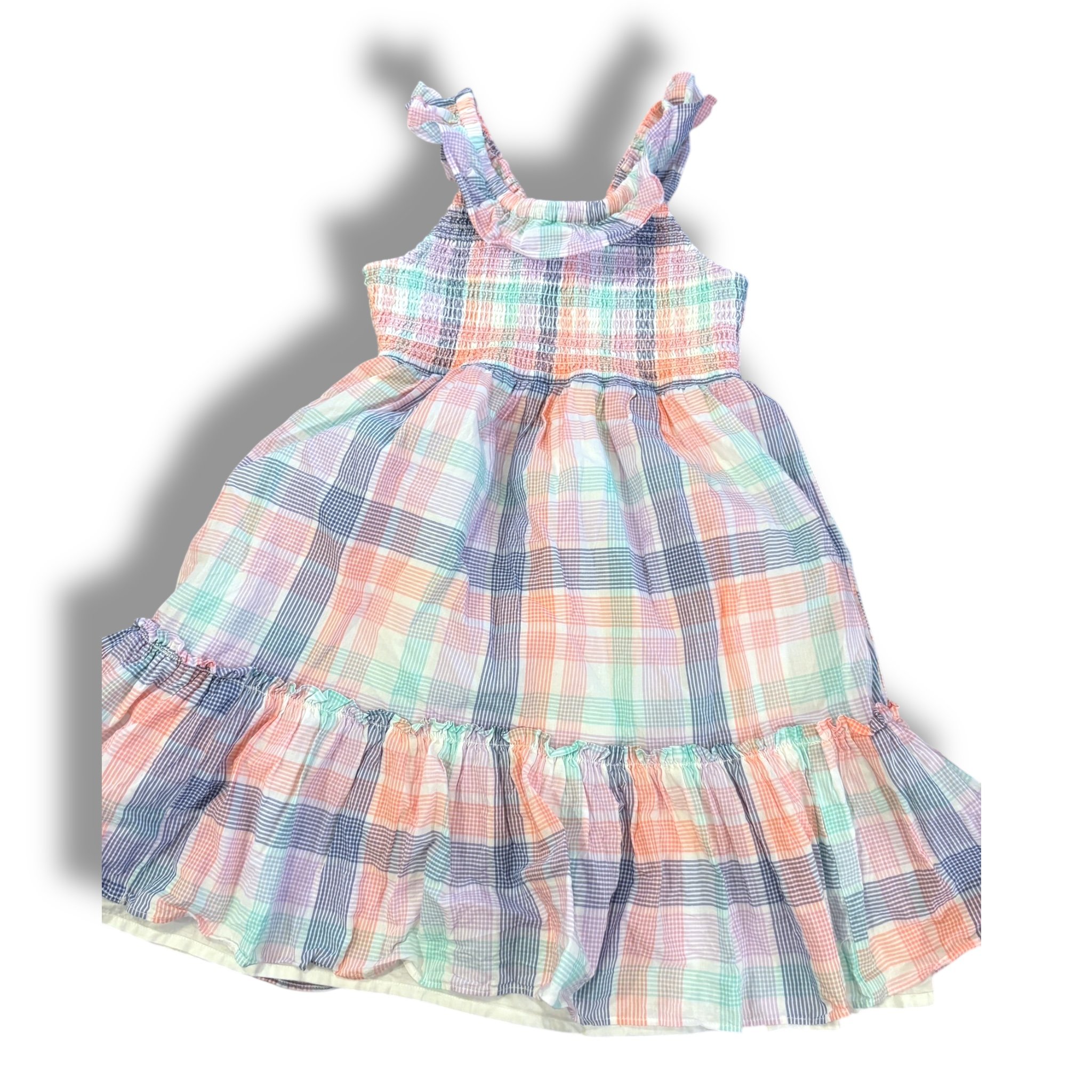 Size 7 Crewcuts pink/blue/seafoam/purple plaid tank dress