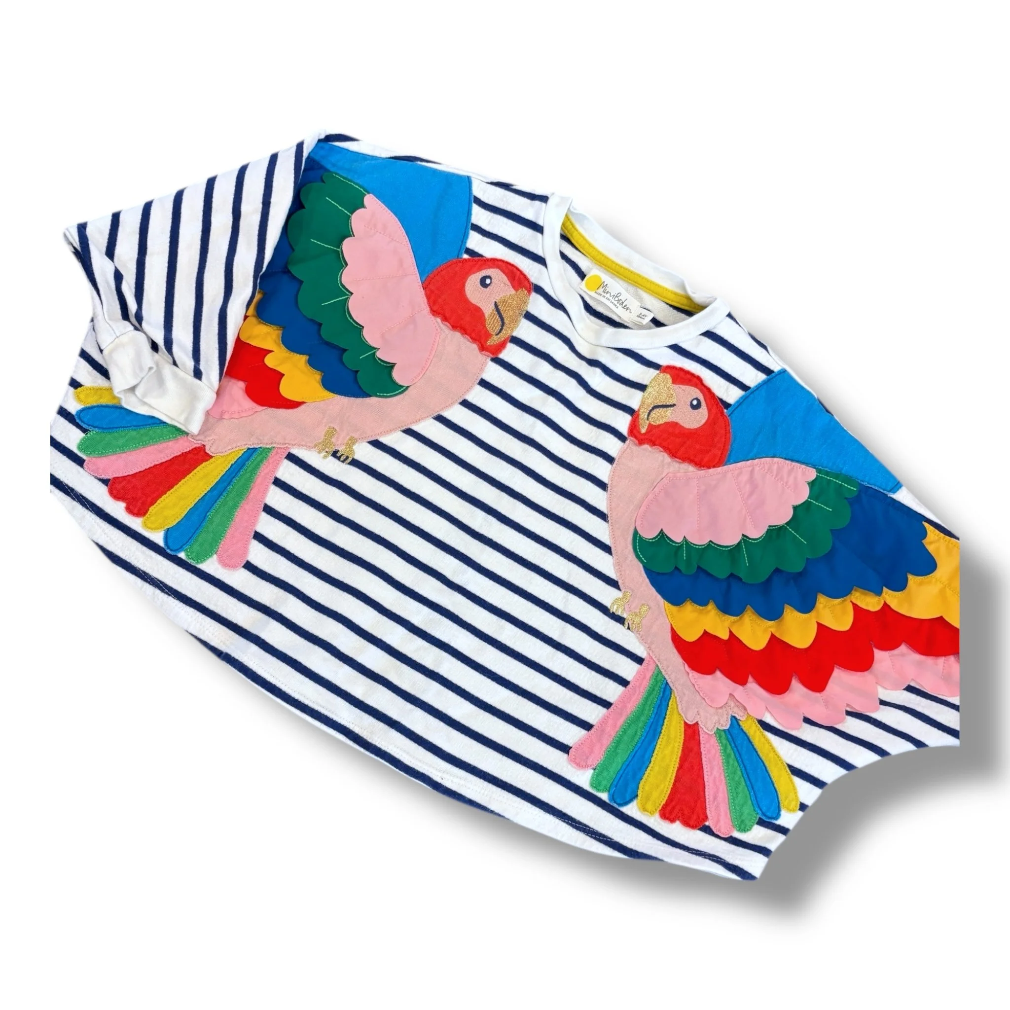 Size 3-4 Boden navy/white stripe parrot short sleeve poncho shirt