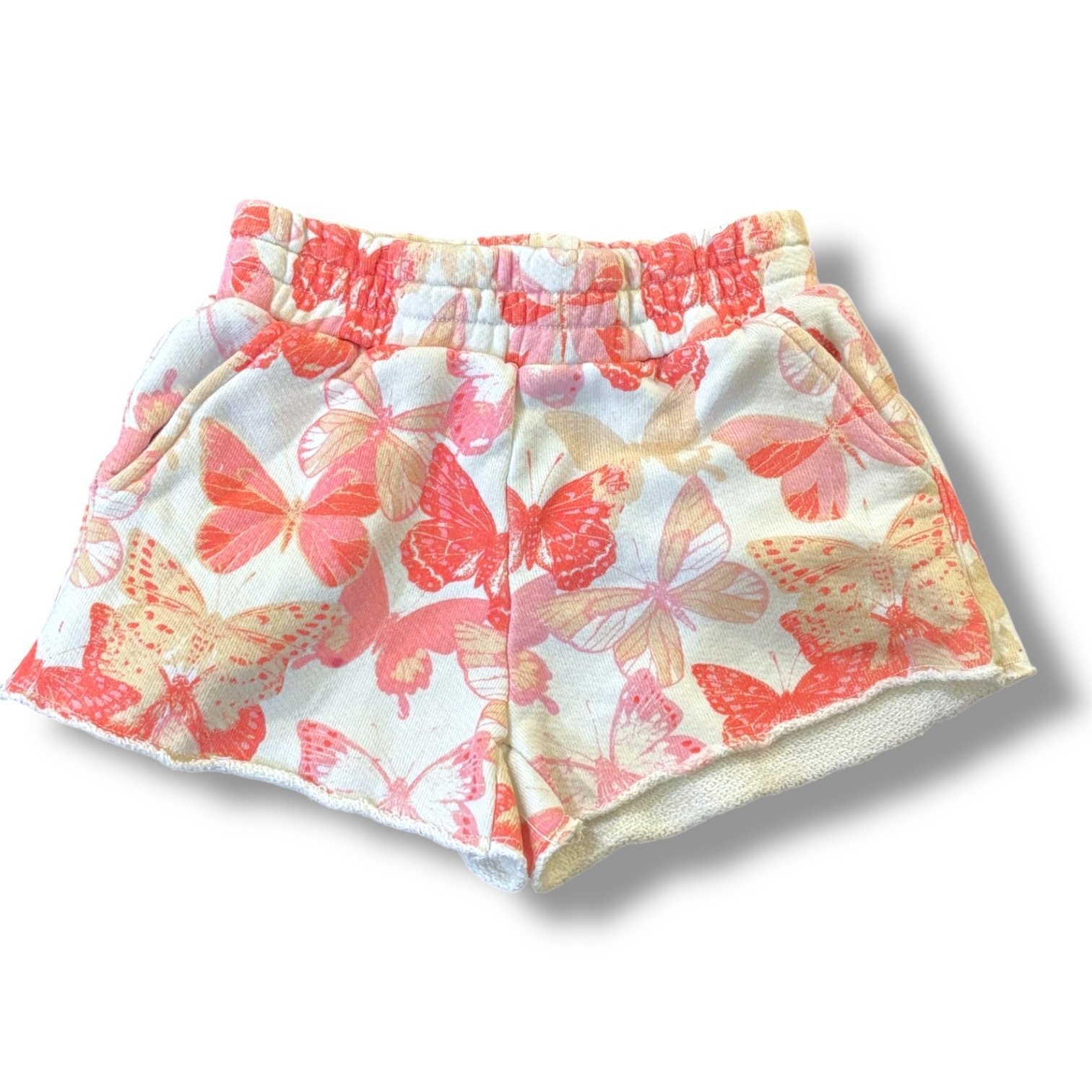 Size 10 Chaser cream sweatshorts w/ pink butterflies