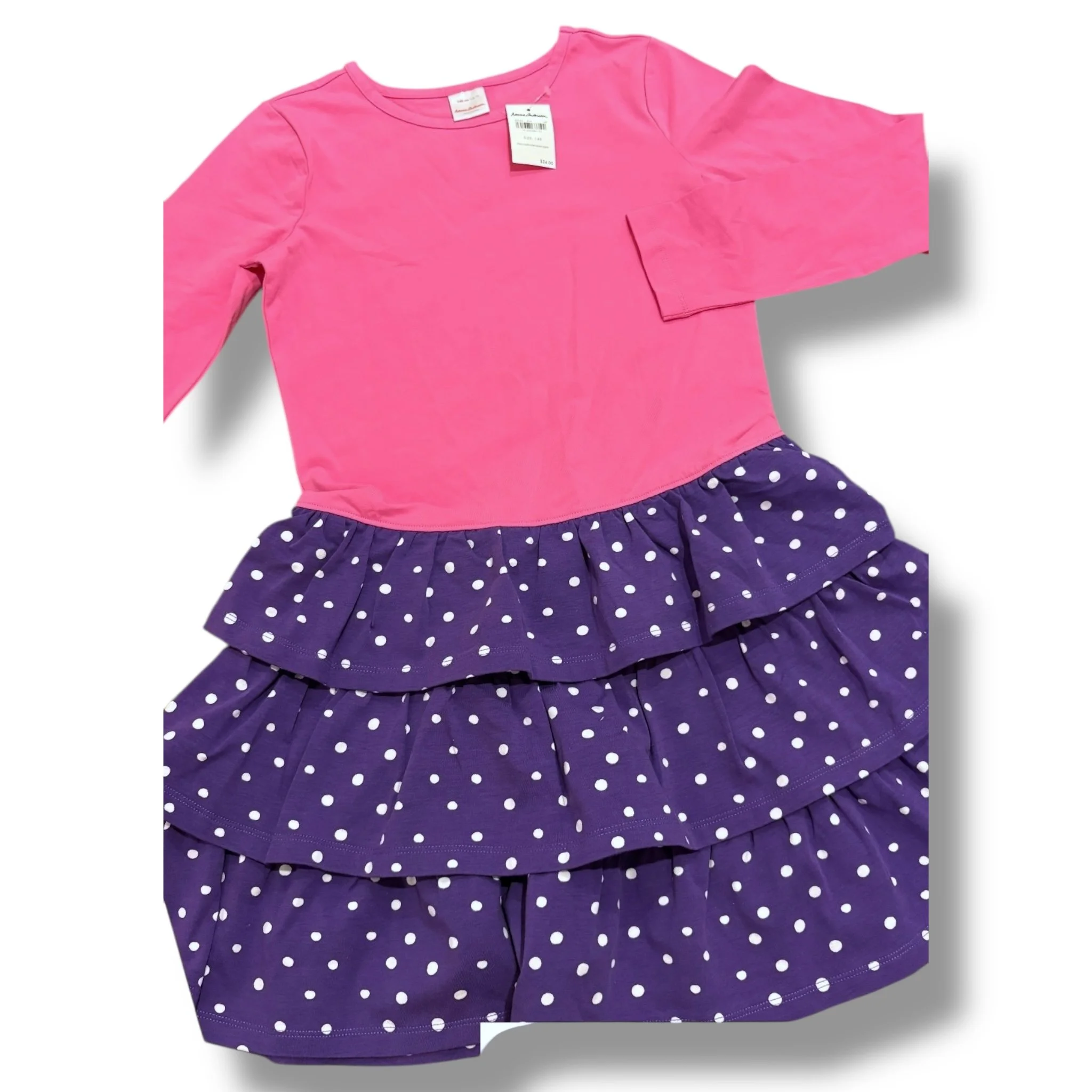 Size 10 Hanna Andersson dress - pink top w/ purple/white polka dot skirt NWT