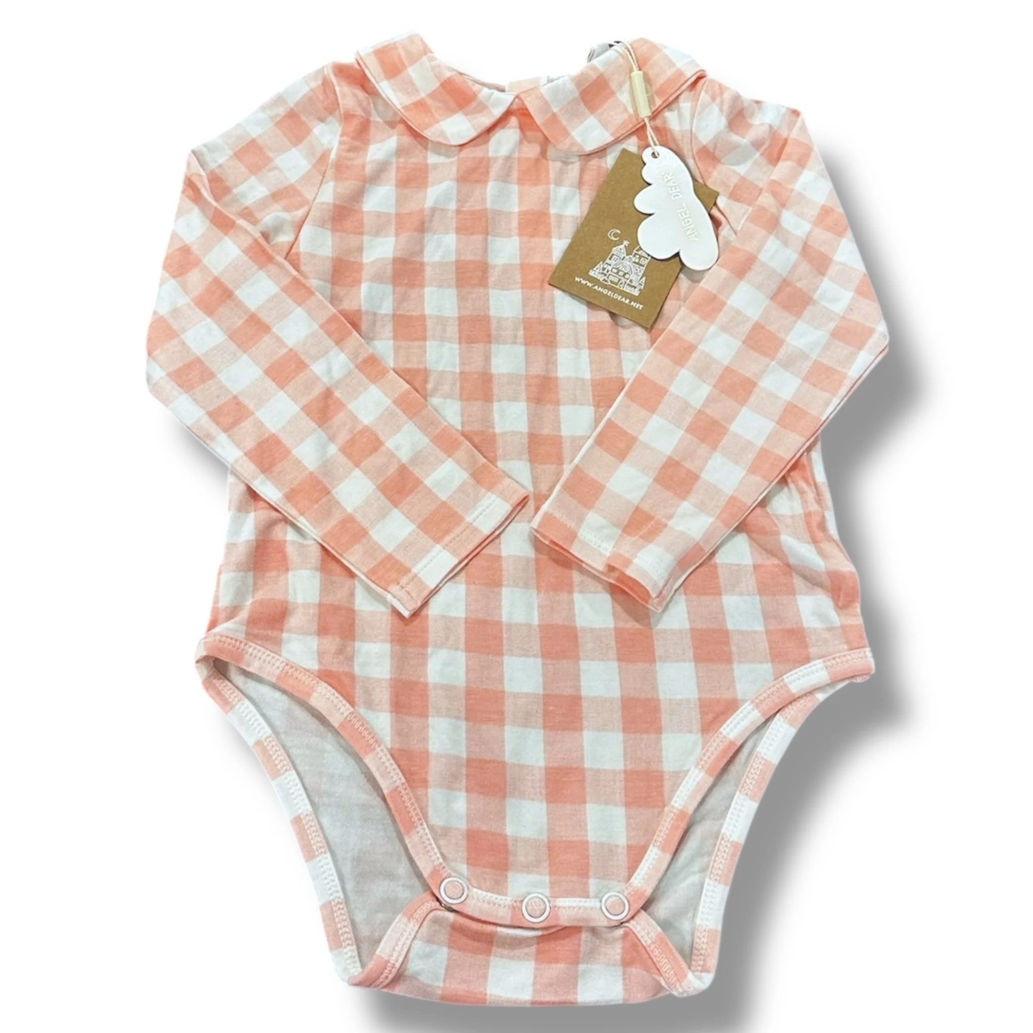 Size 18-24 month Angel dear pink/white check knit collar onesie NWT