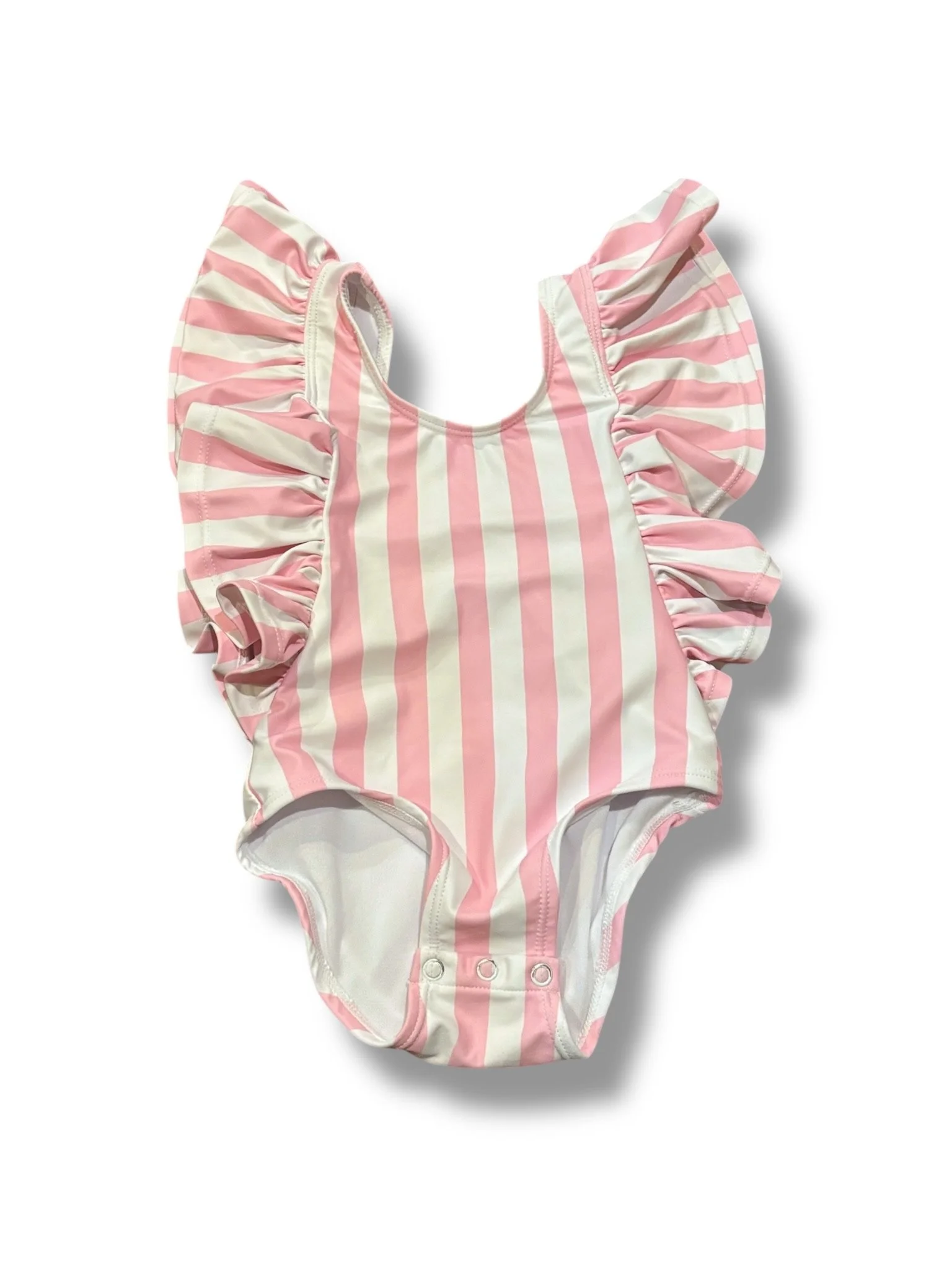 Size 12-18 month Snapperrock pink/white striped tank suit w/ ruffles