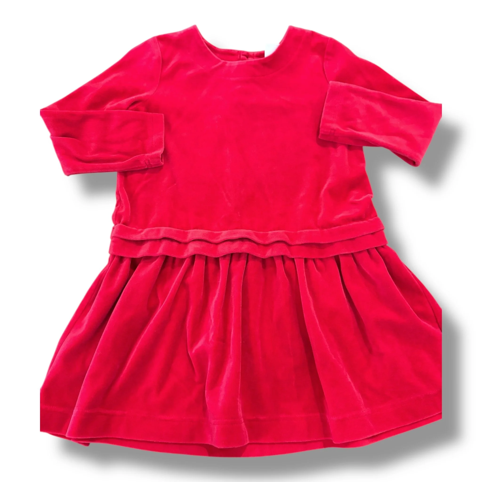 Size 5 Hanna Andersson red velour drop waist long sleeve dress