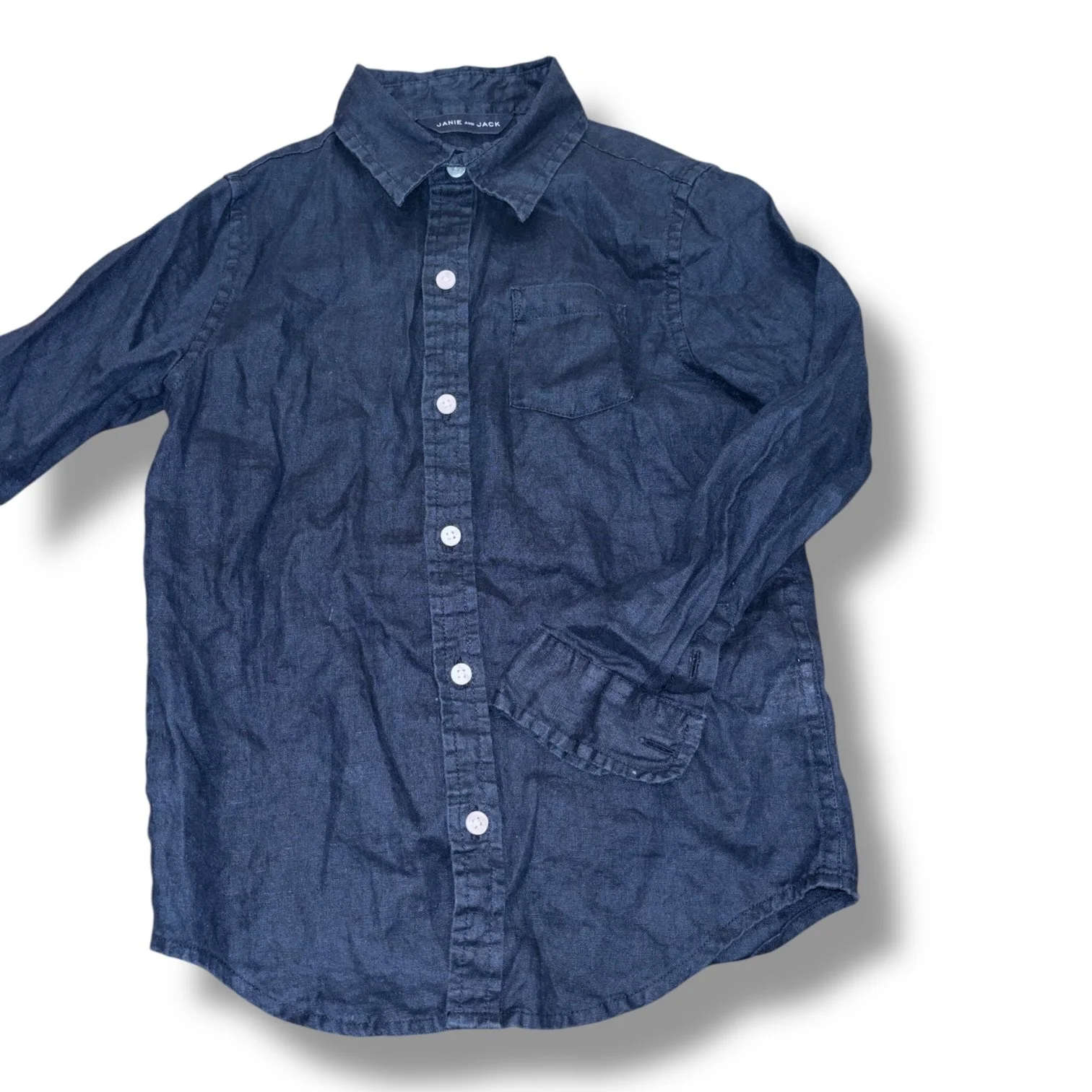 Size 5 Janie and Jack navy linen button-up shirt