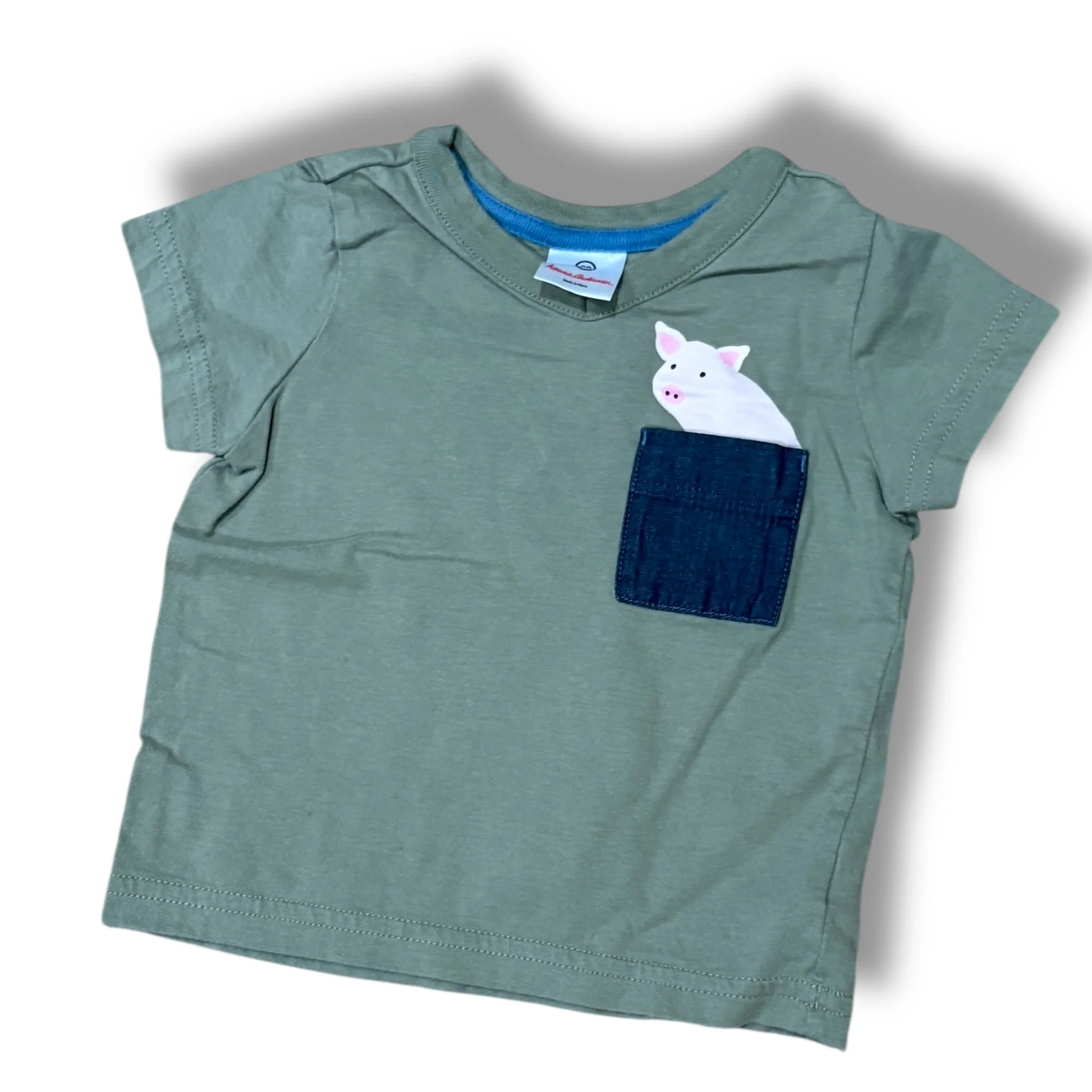 Size 18-24 month Hanna Andersson green tee with pig pocket