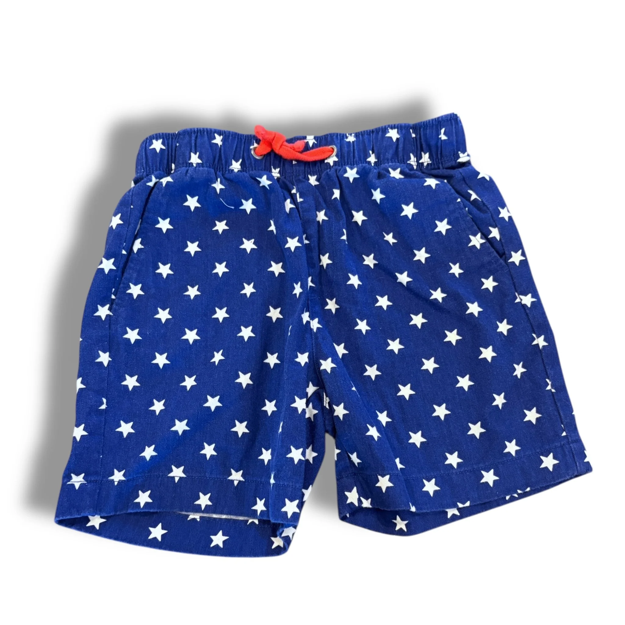 Size 7 Crewcuts blue, white star pull on shorts with red tie