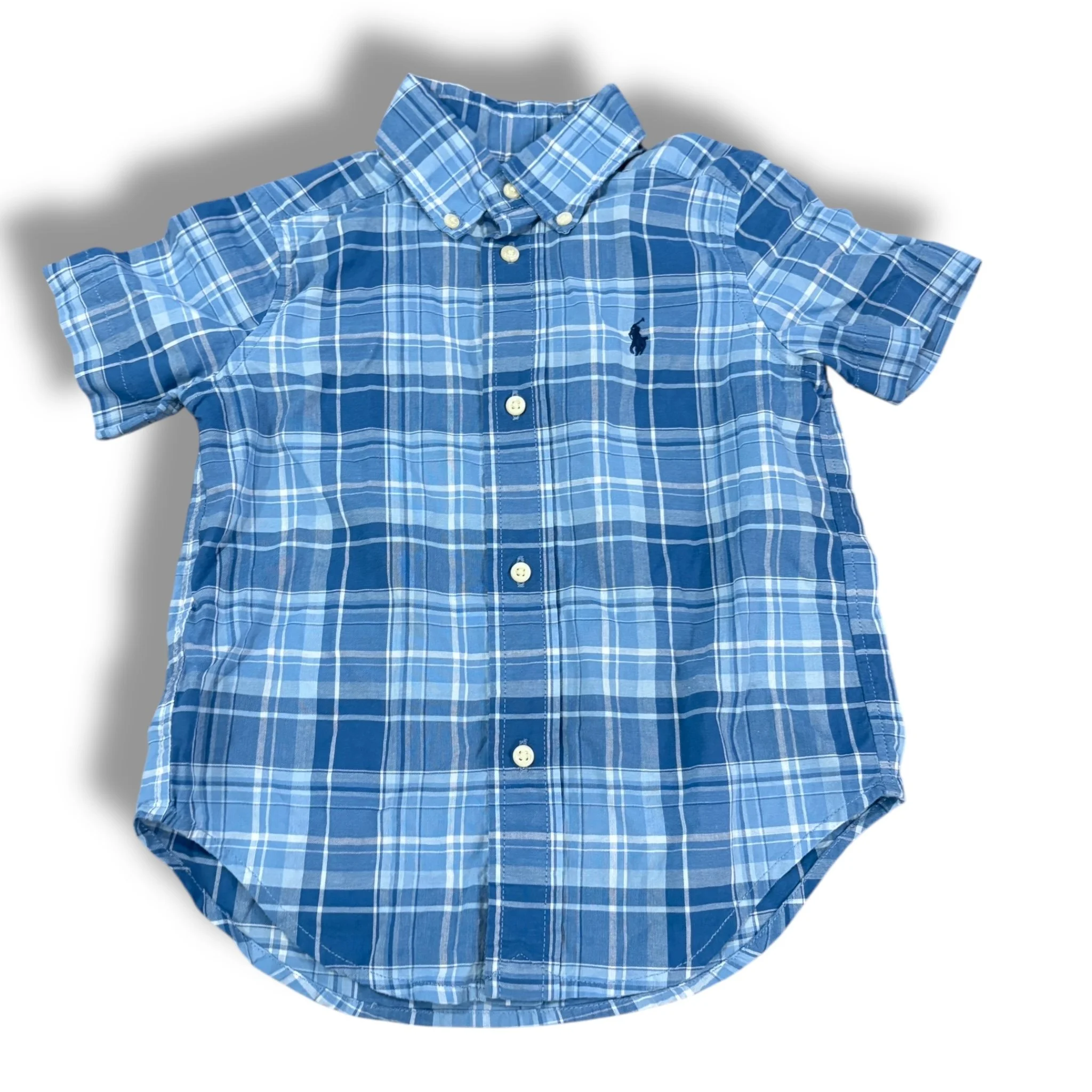 Size 2 Ralph lauren light blue/white plaid short sleeve button up