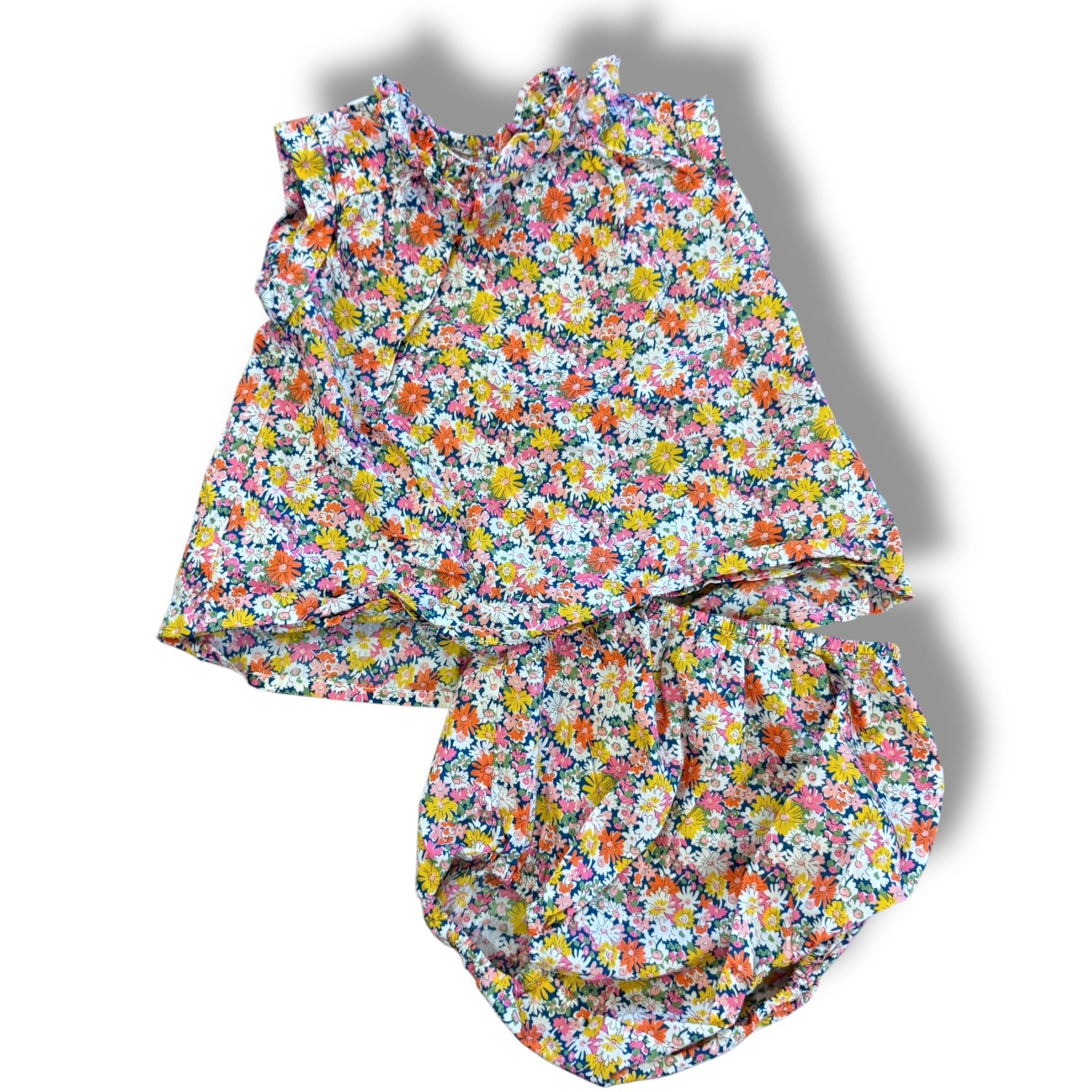 Size 6 month bonton blue-orange/yellow/cream/pink tunic bubble set