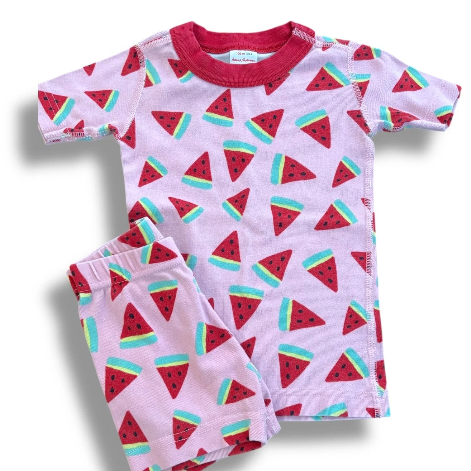 Size 4 Hanna Andersson pink watermelon short-sleeve pajama set